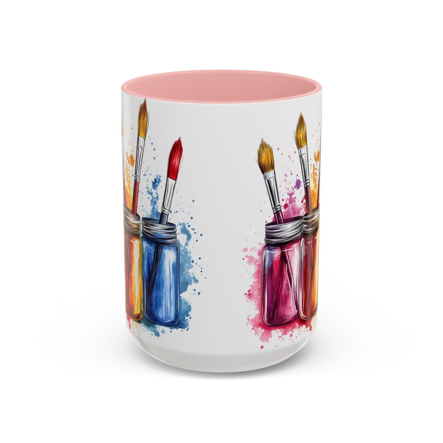Paint Brushes Design Tea Cup - Accent Watercolor Coffee Mug, (11, 15oz)
