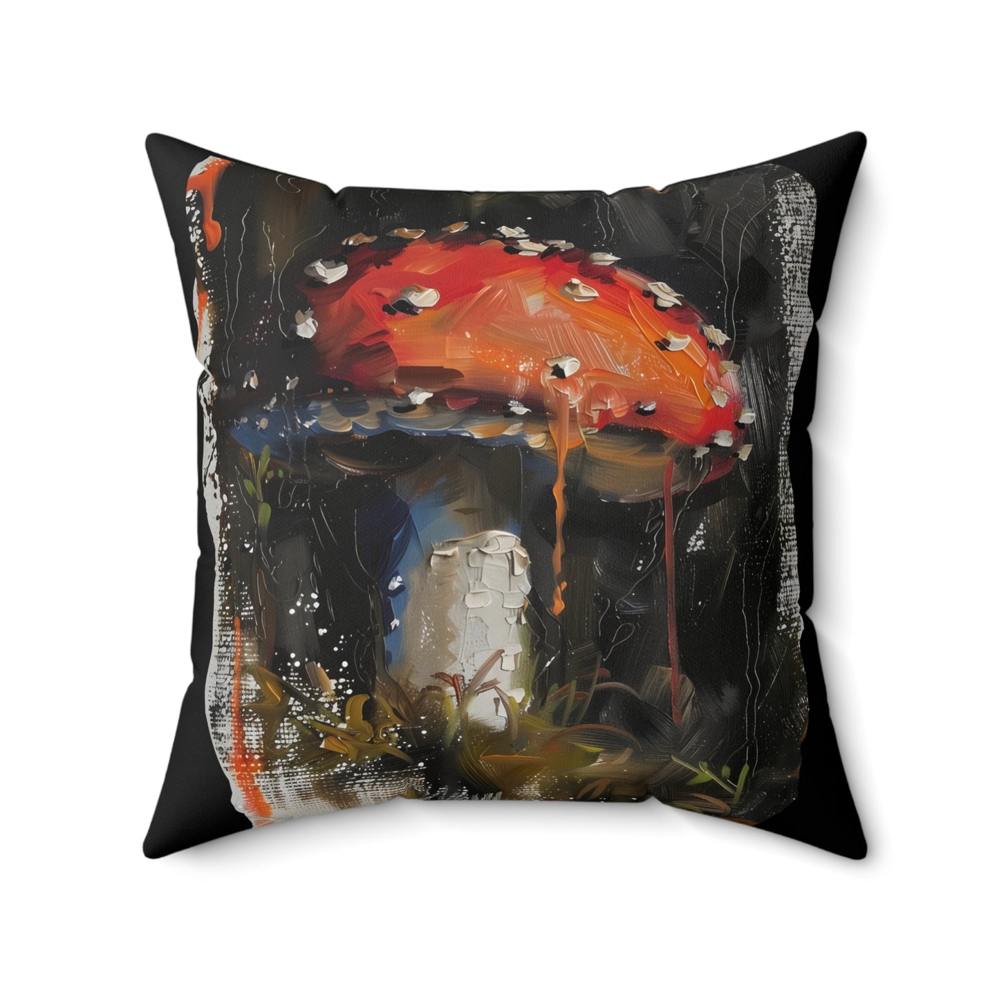 Mushroom Oil colored Square Cushion (Black)