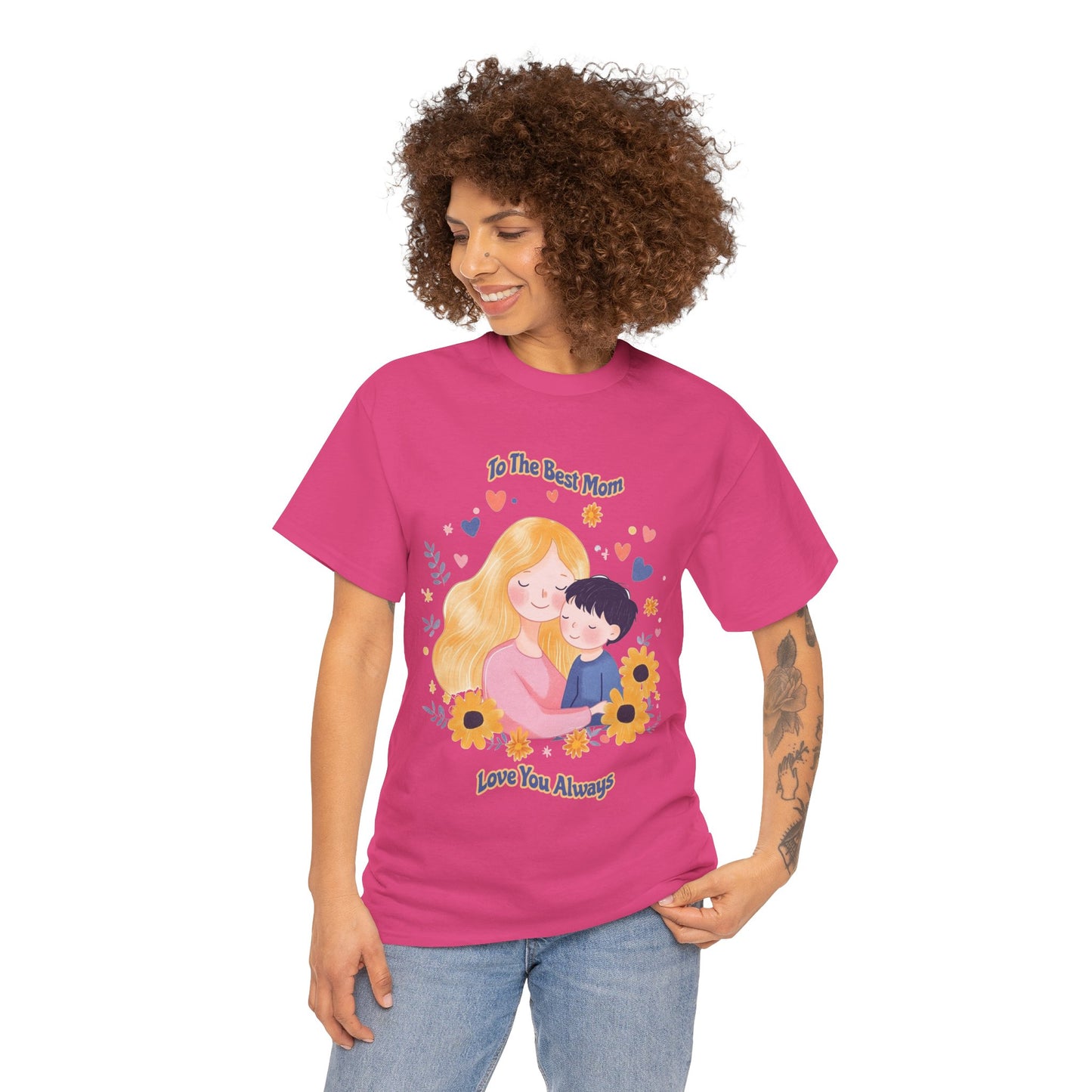 Mother & Child Love Heavy Cotton Tee - Floral Design T-Shirt - Mother's day Gift - Birthday Gift for Mom