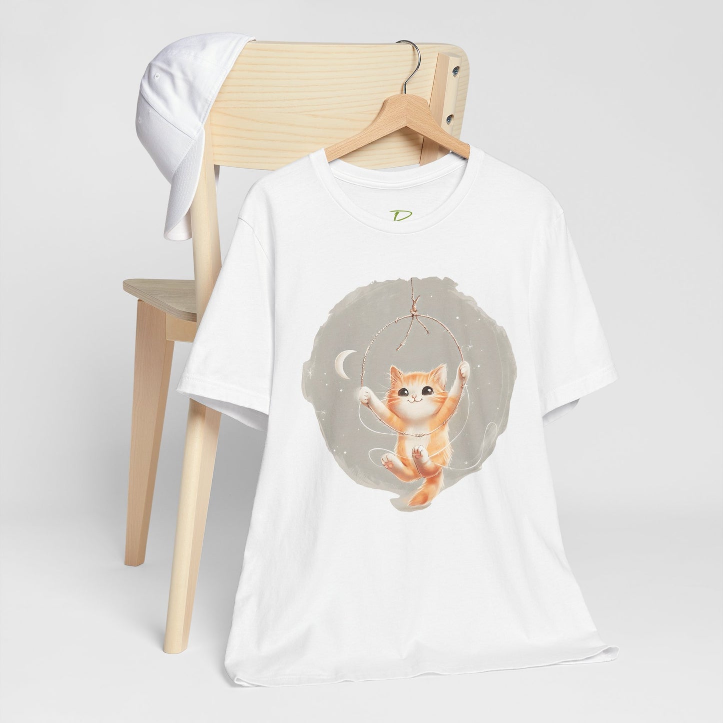 Cute Smiling Cat Cartoon T-shirt - Lightweight Fabric Tee