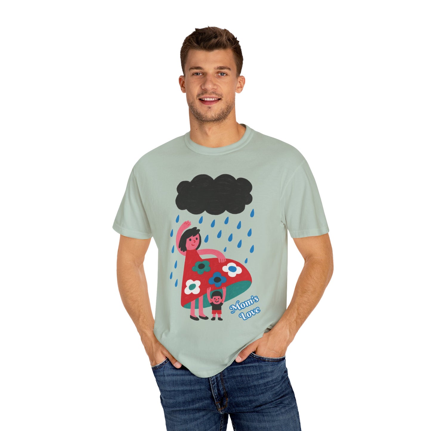 Colorful Rainy Day Unisex T-Shirt - Whimsical Design Featuring Flowers & Clouds - Mother's day Gift - Birthday Gift