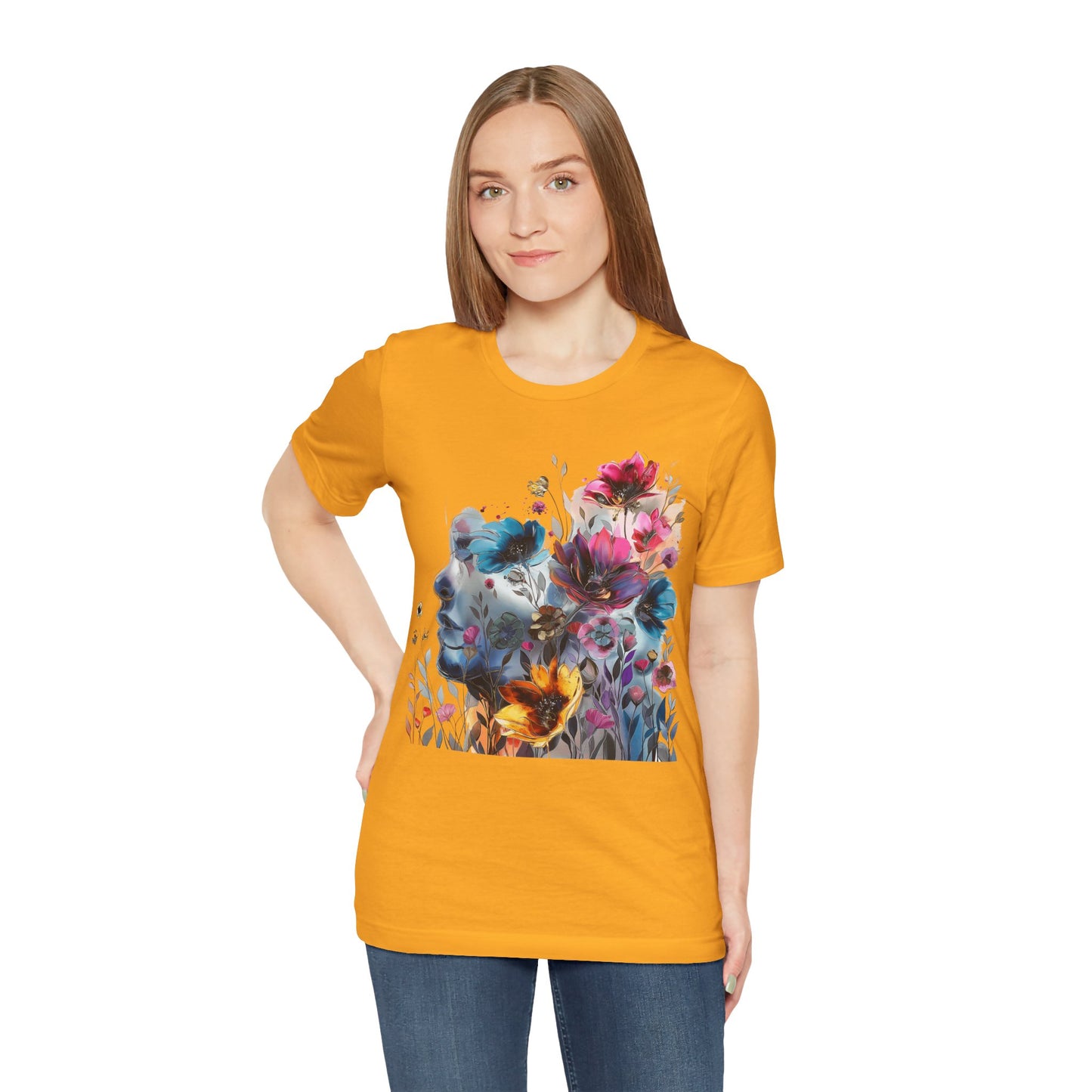 Floral Watercolor T-shirt for Women - Vibrant Artistic Tee - Lightweight Fabric Tee