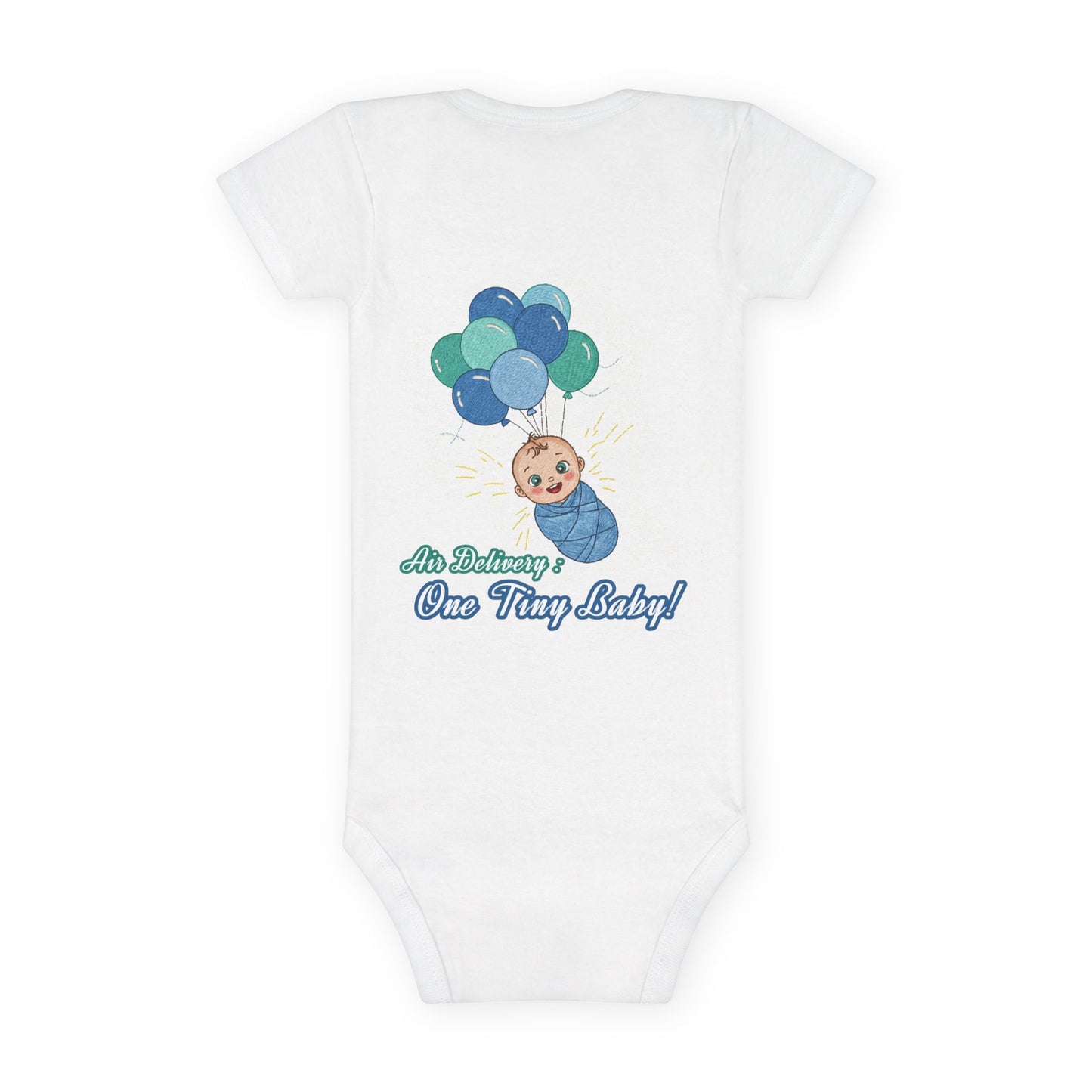 Adorable Organic Baby Bodysuit - "Air Delivery: One Tiny Human" Design Bodysuit for Boys