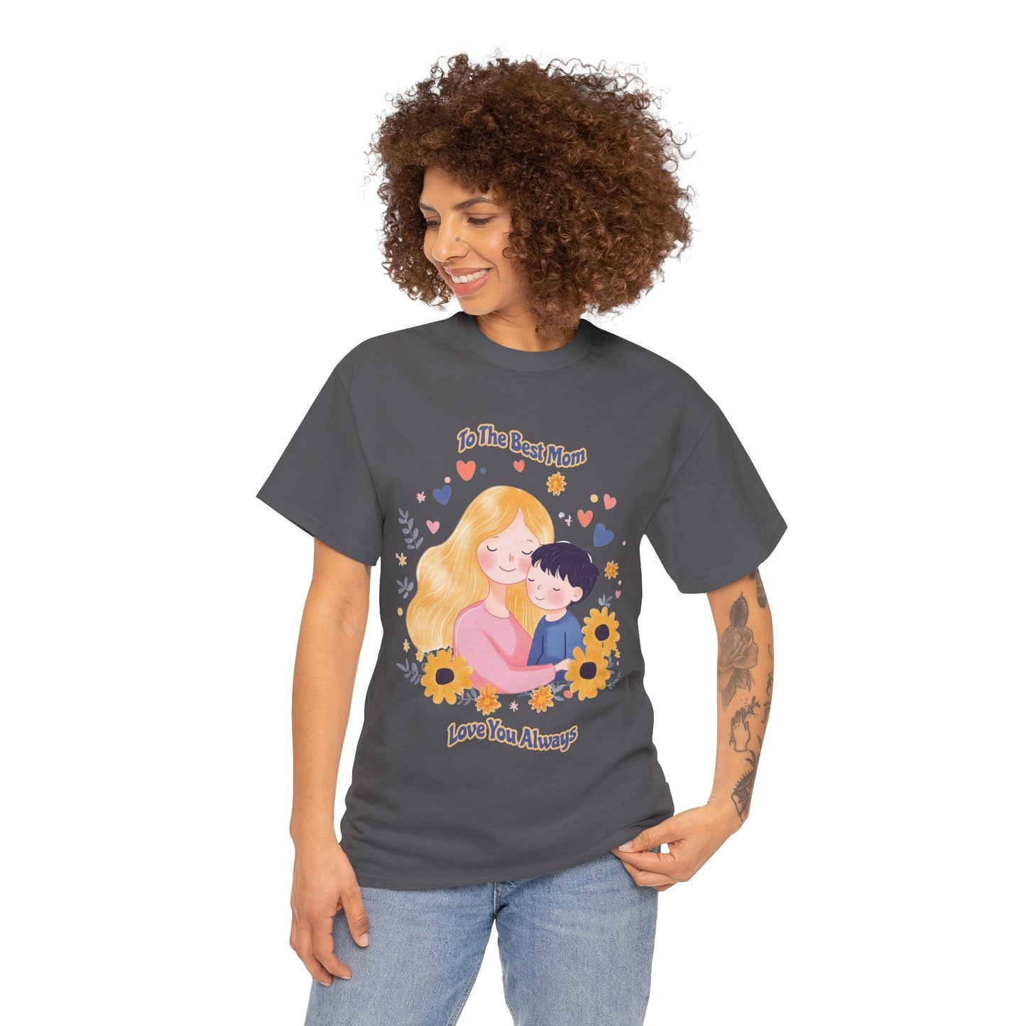 Mother & Child Love Heavy Cotton Tee - Floral Design T-Shirt - Mother's day Gift - Birthday Gift for Mom