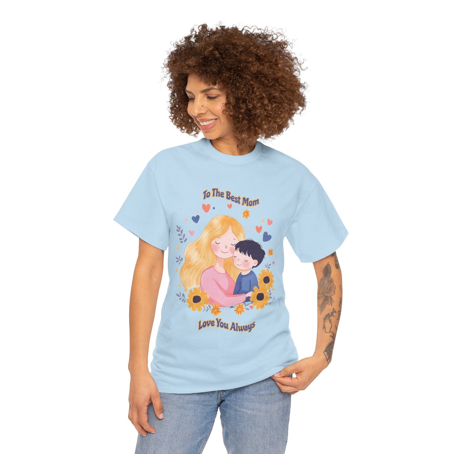 Mother & Child Love Heavy Cotton Tee - Floral Design T-Shirt - Mother's day Gift - Birthday Gift for Mom