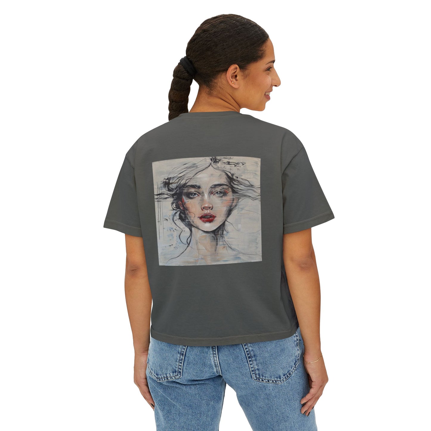 Artistic Women's Boxy Tee - Modern Graphic Top for Casual Style