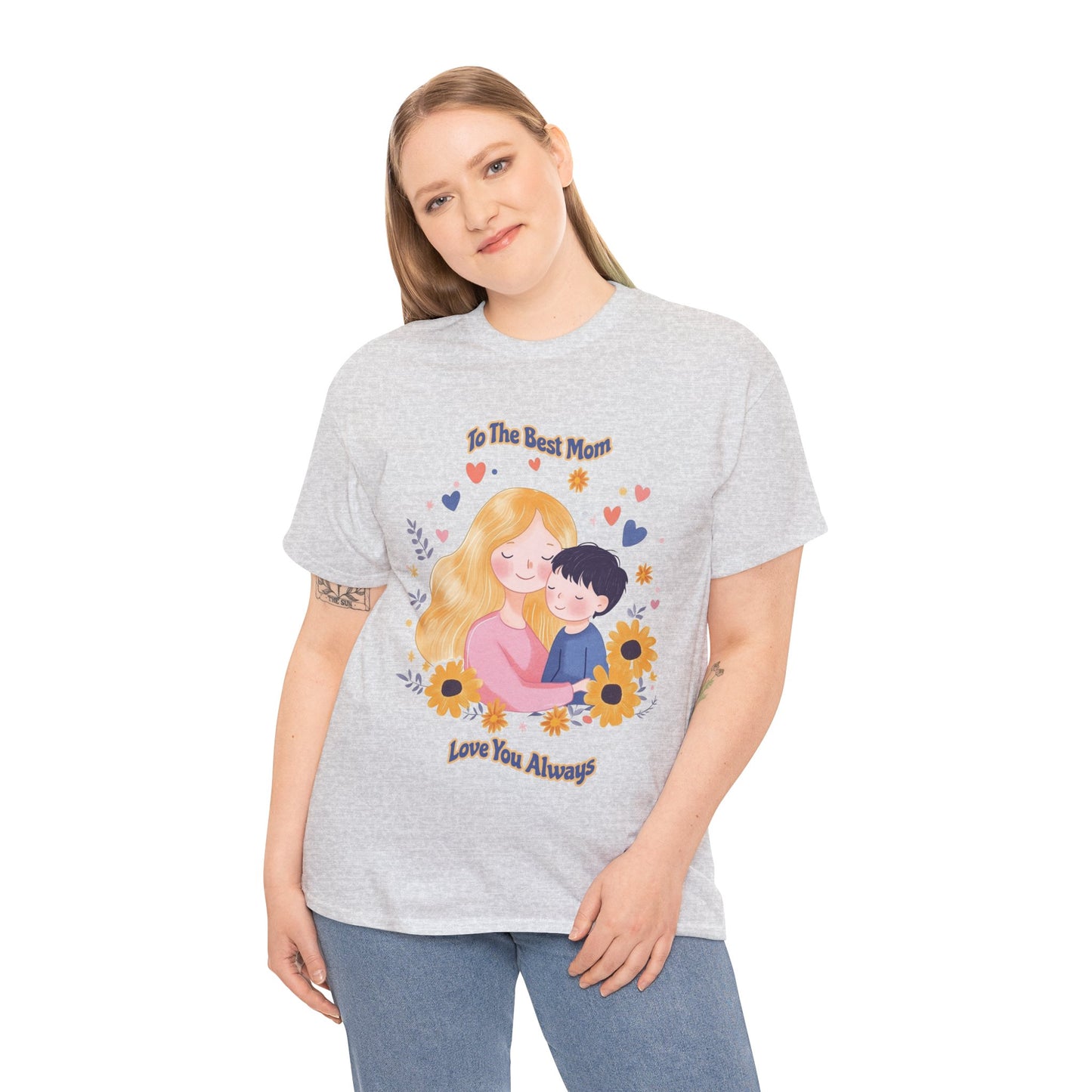 Mother & Child Love Heavy Cotton Tee - Floral Design T-Shirt - Mother's day Gift - Birthday Gift for Mom