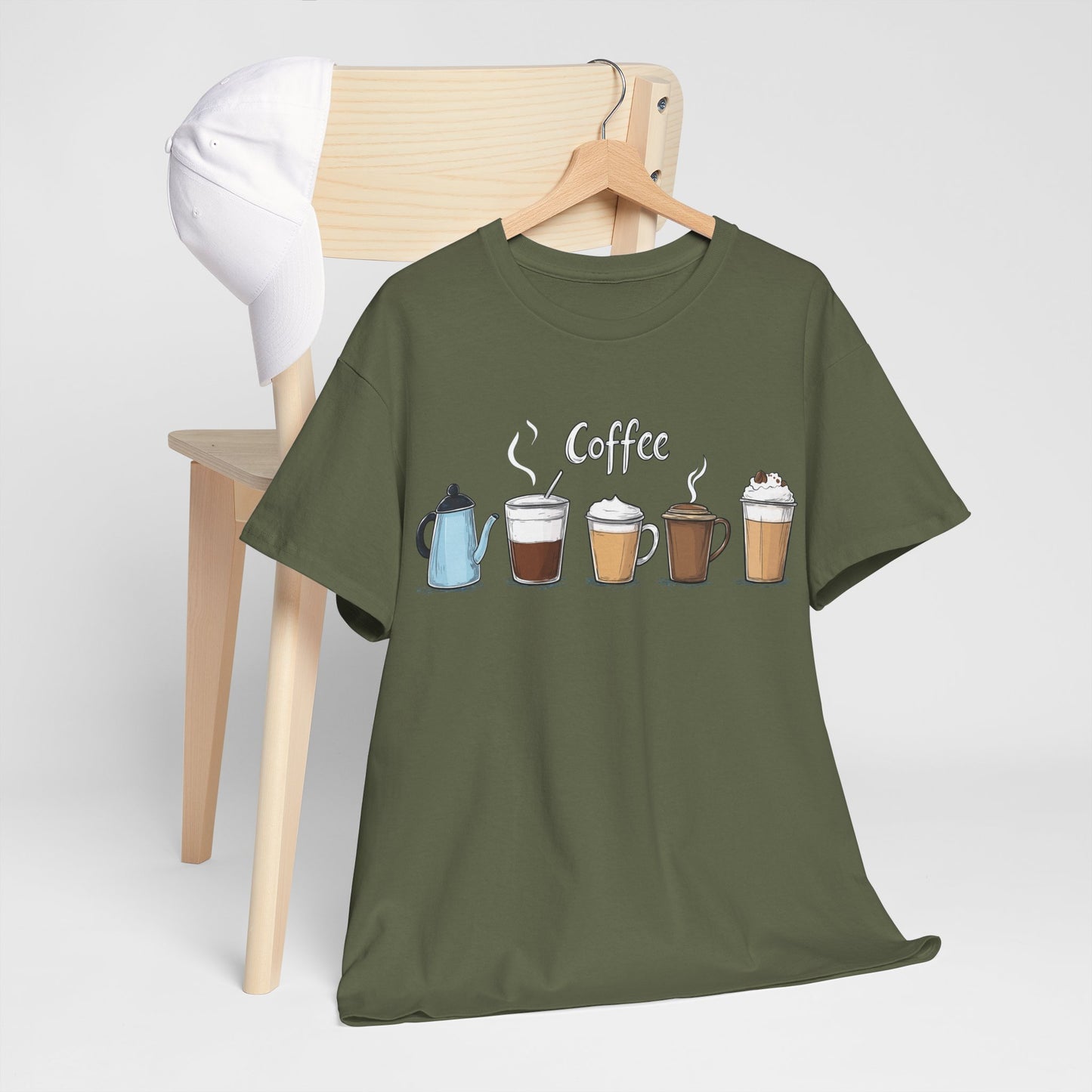 Coffee Cup Pattern Unisex Heavy Cotton Tee - Brewed Patterns Unisex Heavy Cotton Tee