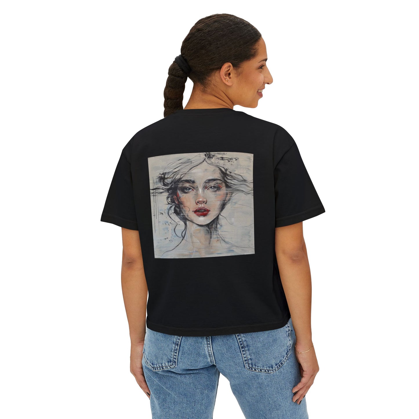 Artistic Women's Boxy Tee - Modern Graphic Top for Casual Style