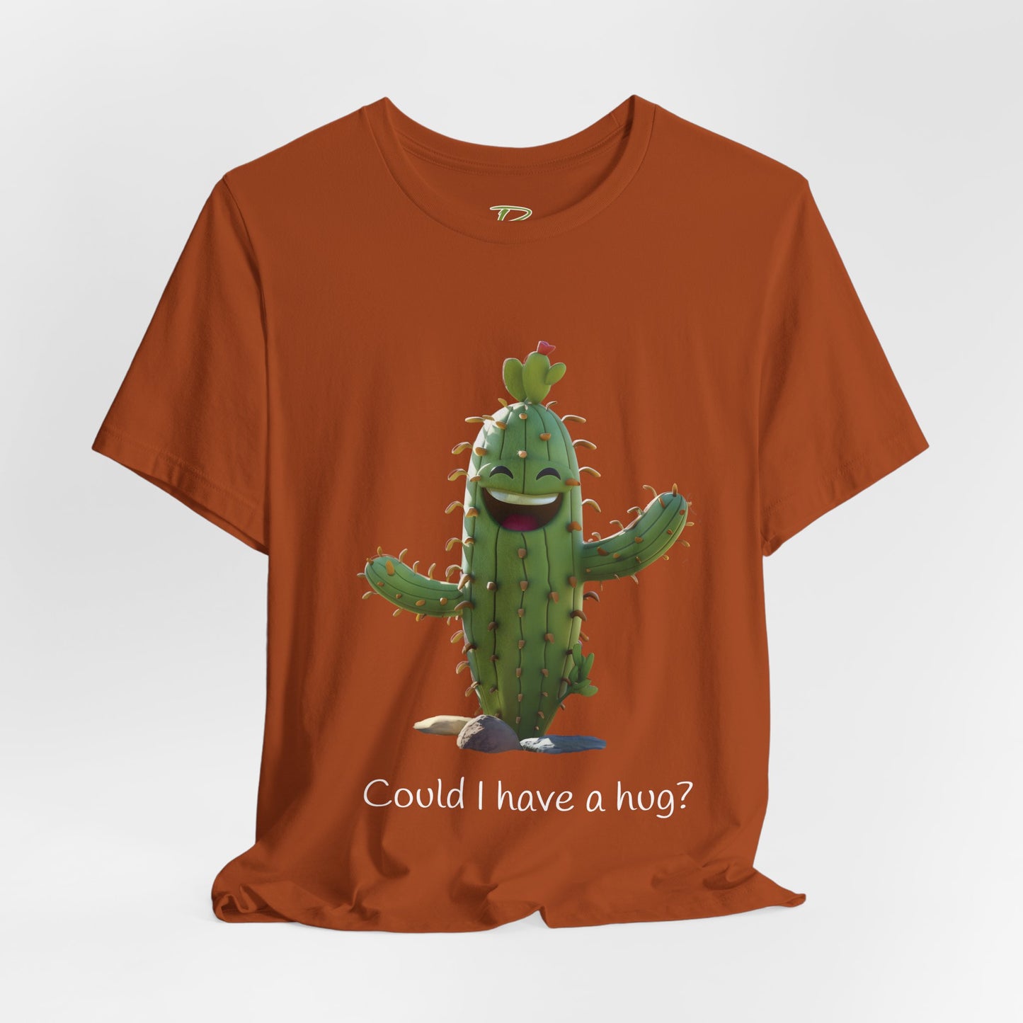 Dark Smiling Cactus Plant T-shirt - 'Could I Have a Hug?' - Lightweight Fabric Tee