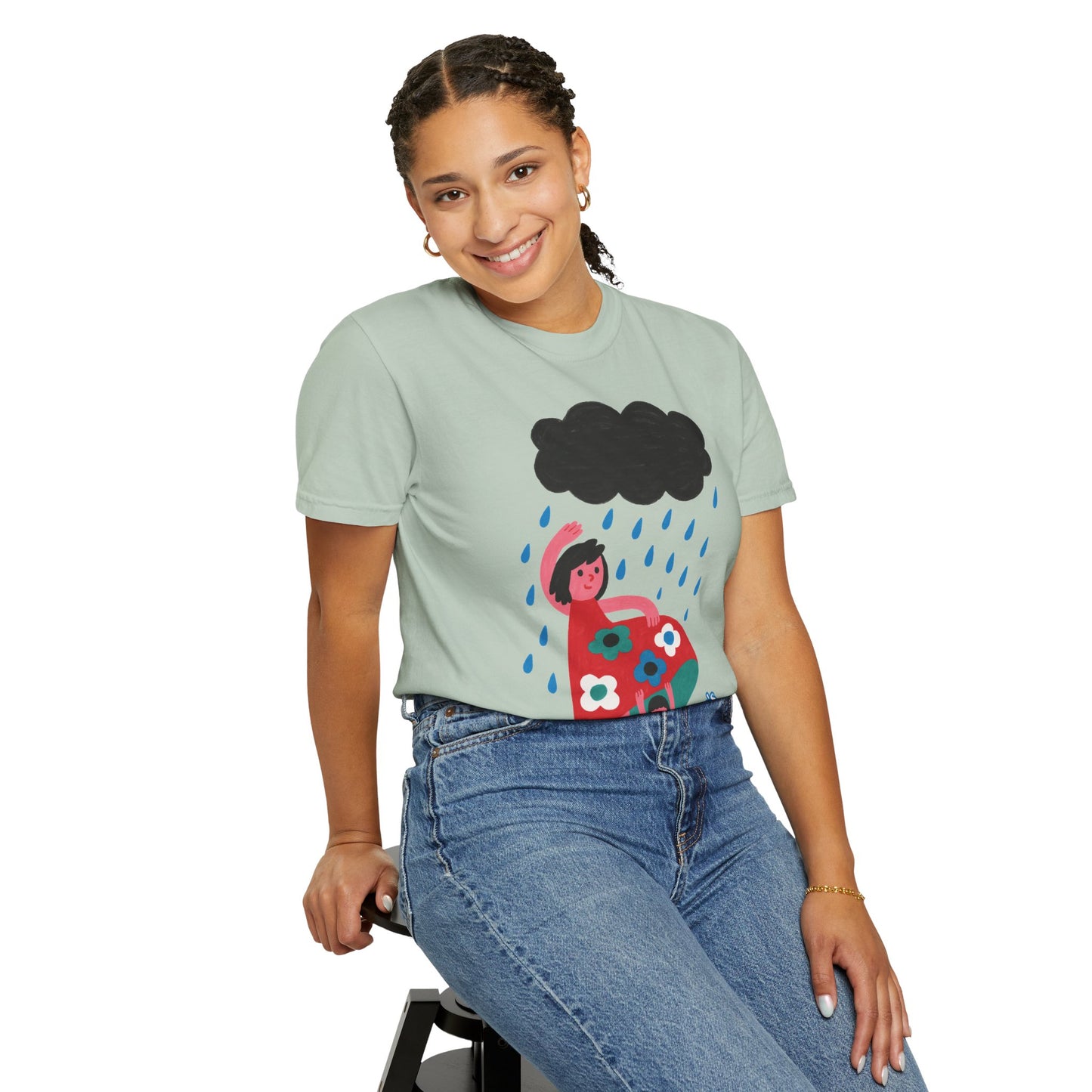 Colorful Rainy Day Unisex T-Shirt - Whimsical Design Featuring Flowers & Clouds - Mother's day Gift - Birthday Gift