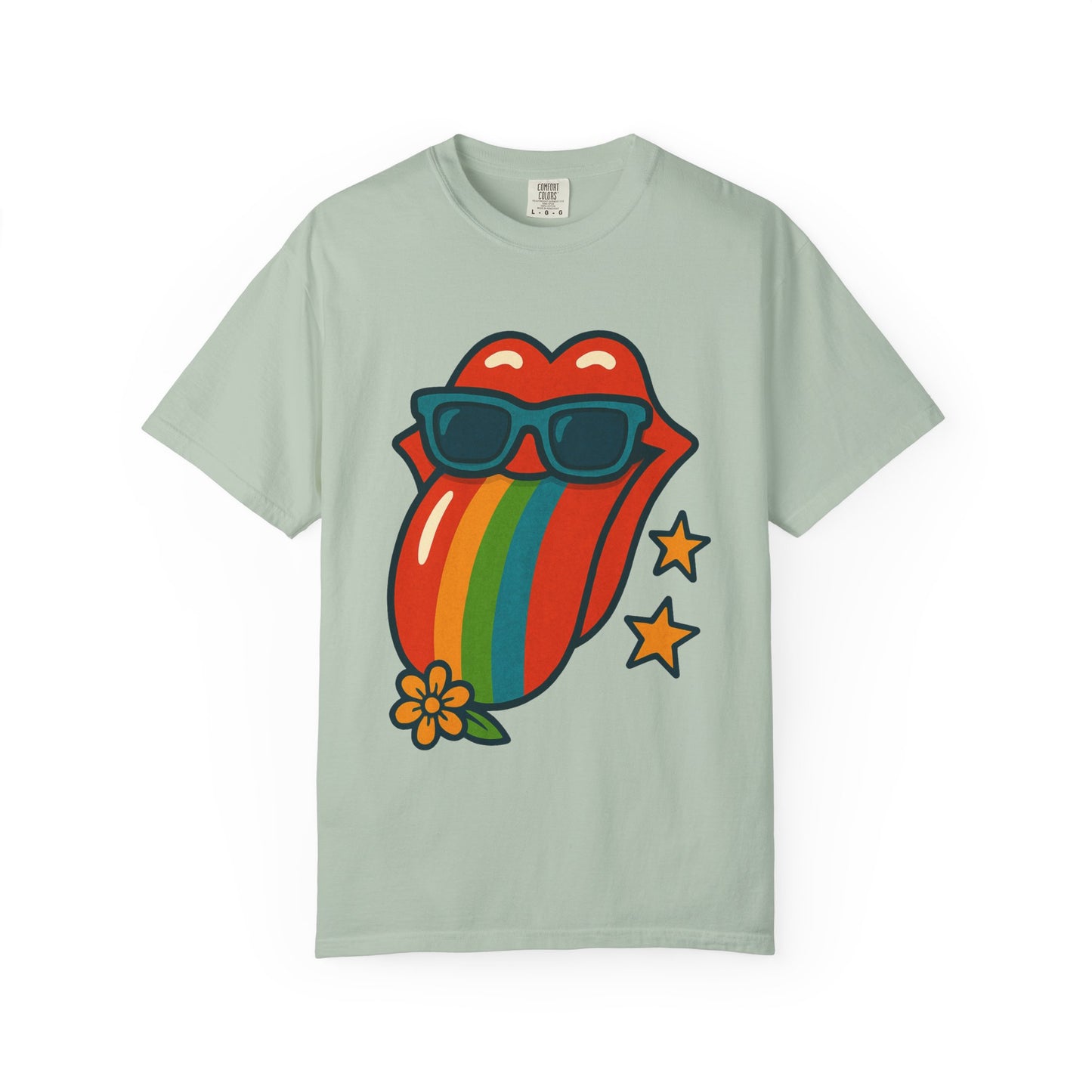 Colorful Retro T-Shirt with Rainbow Tongue Design, Vintage Rock Tee, Unisex Graphic Top, Music Lover Gift, Festival Wear