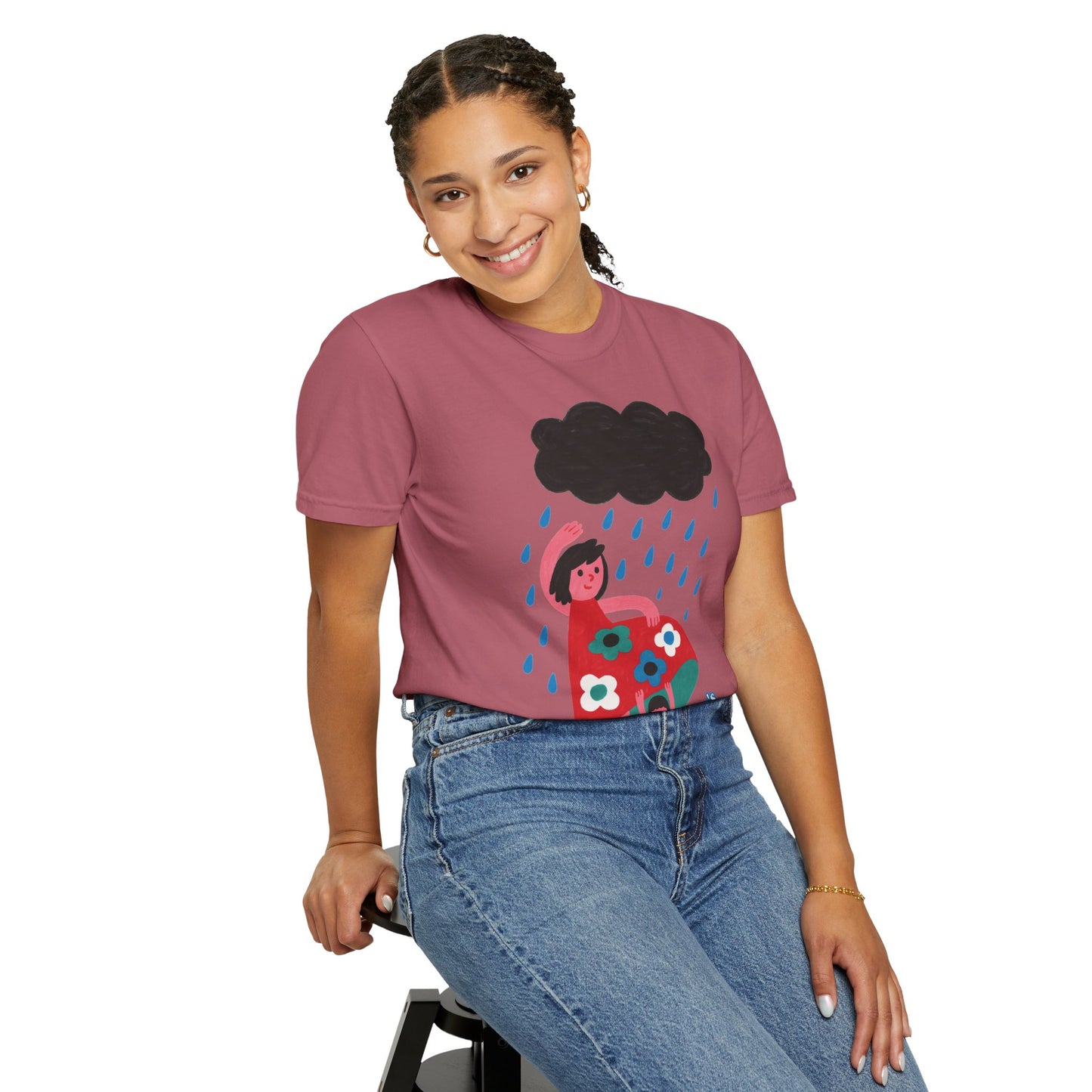 Colorful Rainy Day Unisex T-Shirt - Whimsical Design Featuring Flowers & Clouds - Mother's day Gift - Birthday Gift