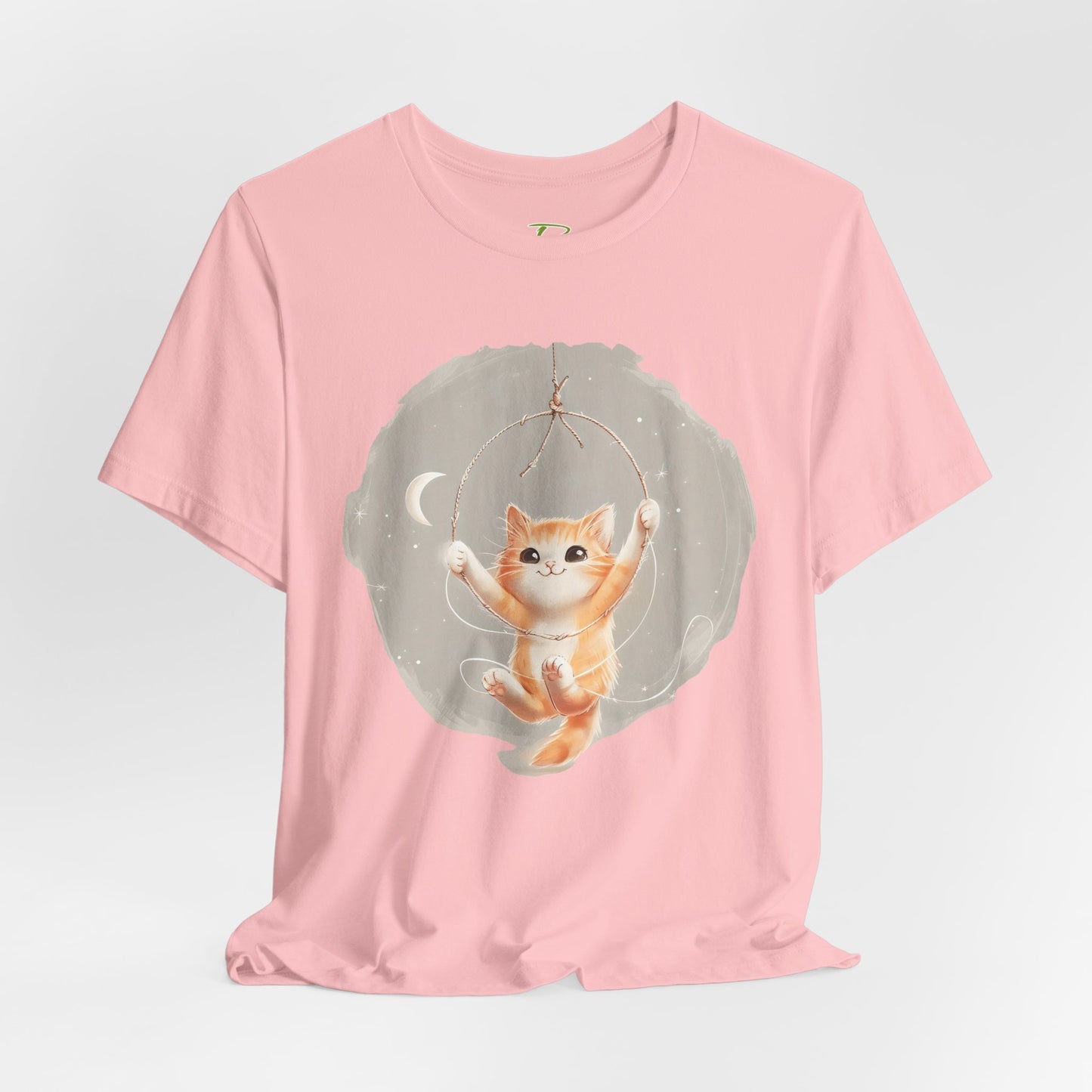 Cute Smiling Cat Cartoon T-shirt - Lightweight Fabric Tee