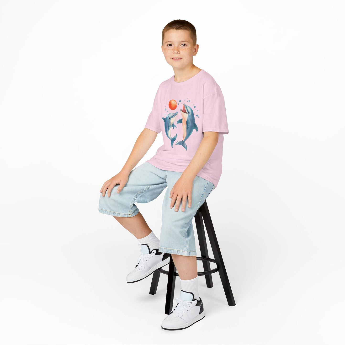 Playful Dolphins design Youth T-shirt- Unisex Youth Heavy Cotton™ Tee