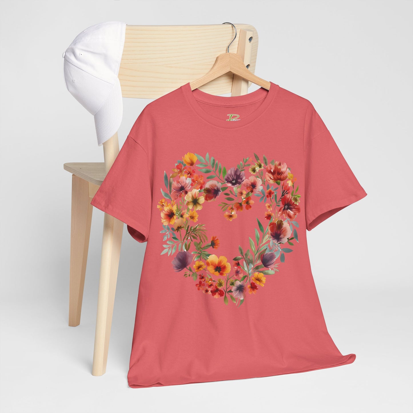 Women's Heavy Cotton Tee - Floral Heart Unisex T-Shirt