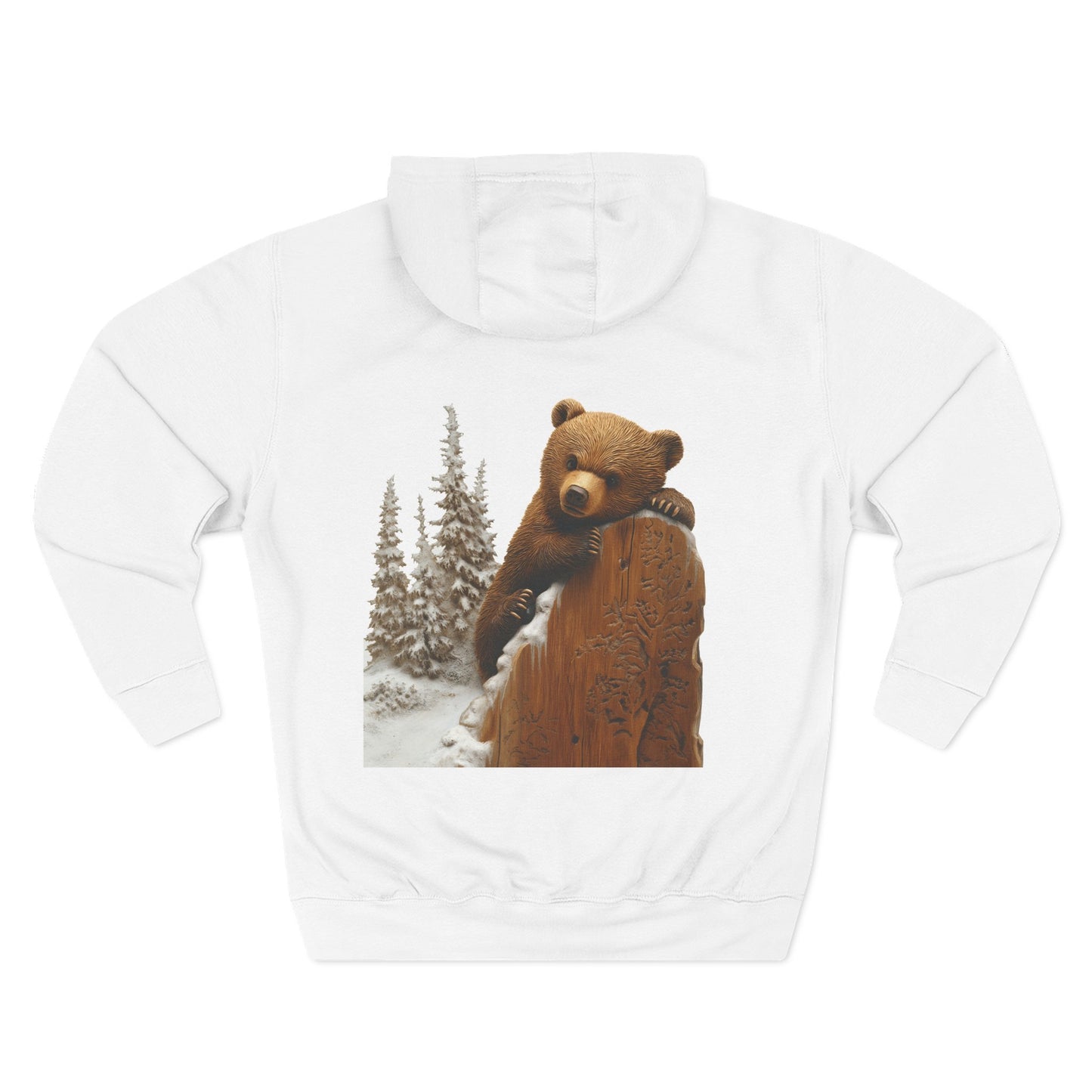 Three-Panel Fleece Hoodie with Bear Cub design - Winter Fleece Hoodie - Bear Cub Hoodie for Men and Women