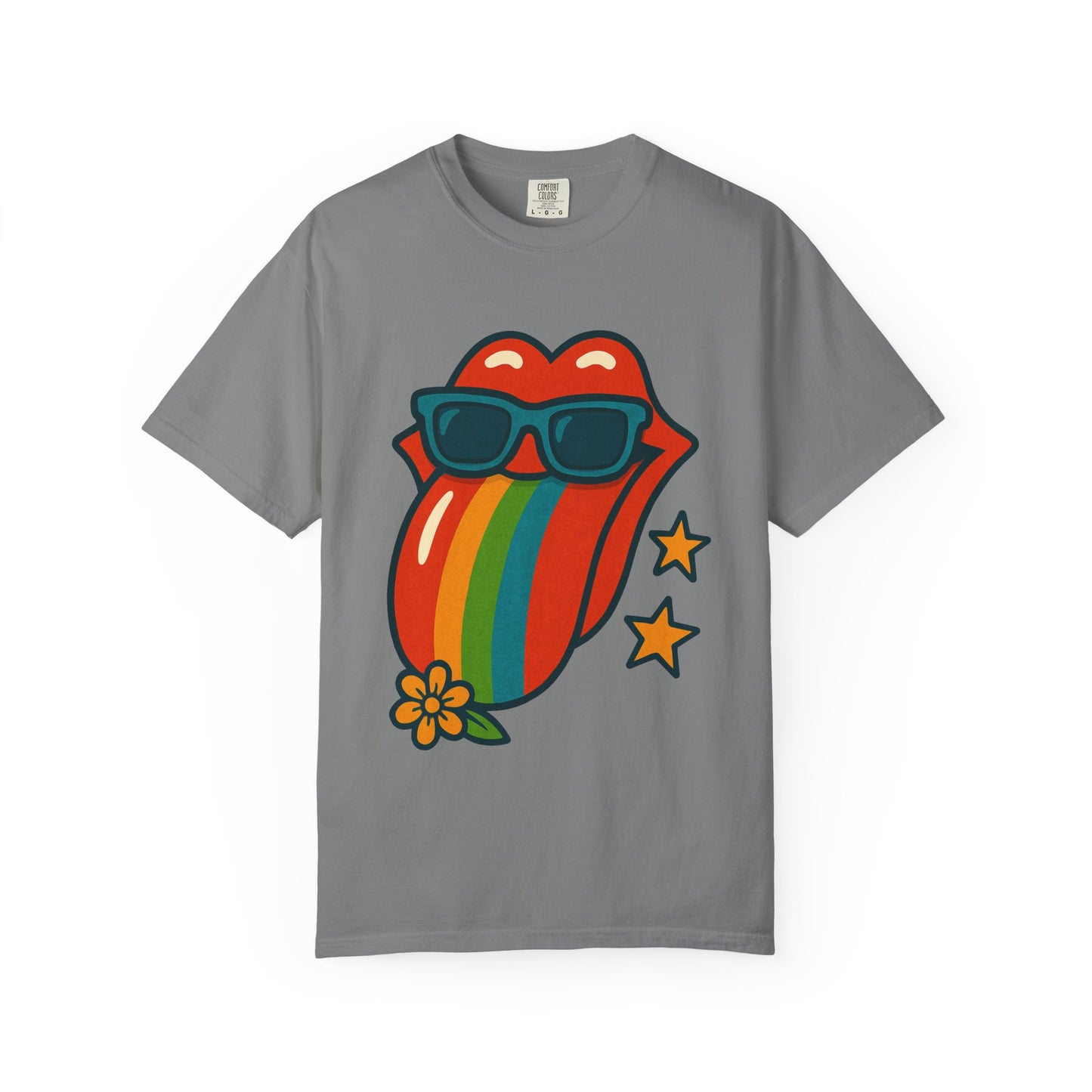 Colorful Retro T-Shirt with Rainbow Tongue Design, Vintage Rock Tee, Unisex Graphic Top, Music Lover Gift, Festival Wear