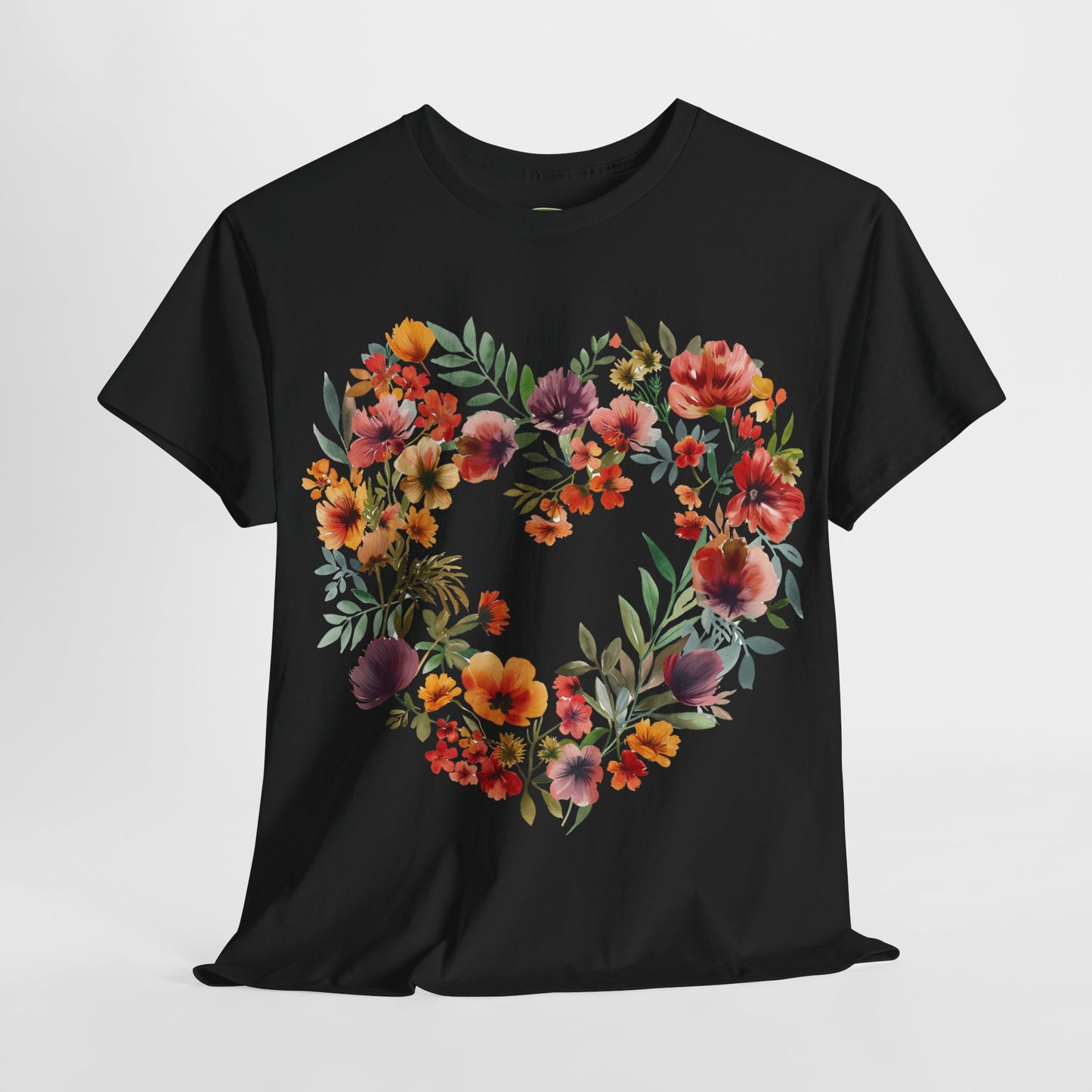 Women's Heavy Cotton Tee - Floral Heart Unisex T-Shirt