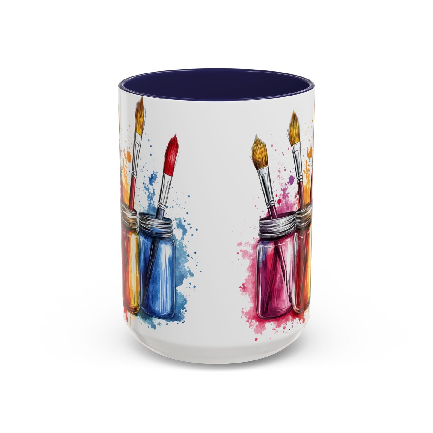 Paint Brushes Design Tea Cup - Accent Watercolor Coffee Mug, (11, 15oz)