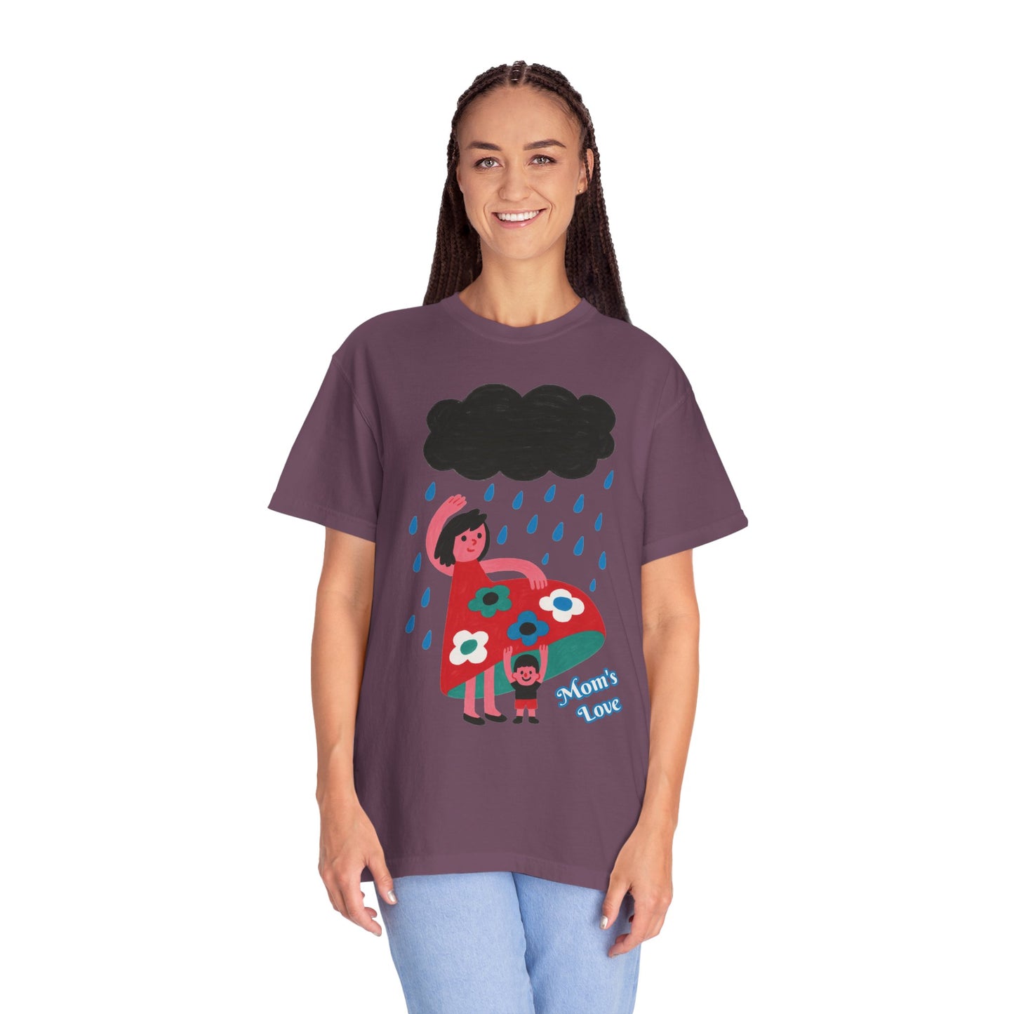 Colorful Rainy Day Unisex T-Shirt - Whimsical Design Featuring Flowers & Clouds - Mother's day Gift - Birthday Gift