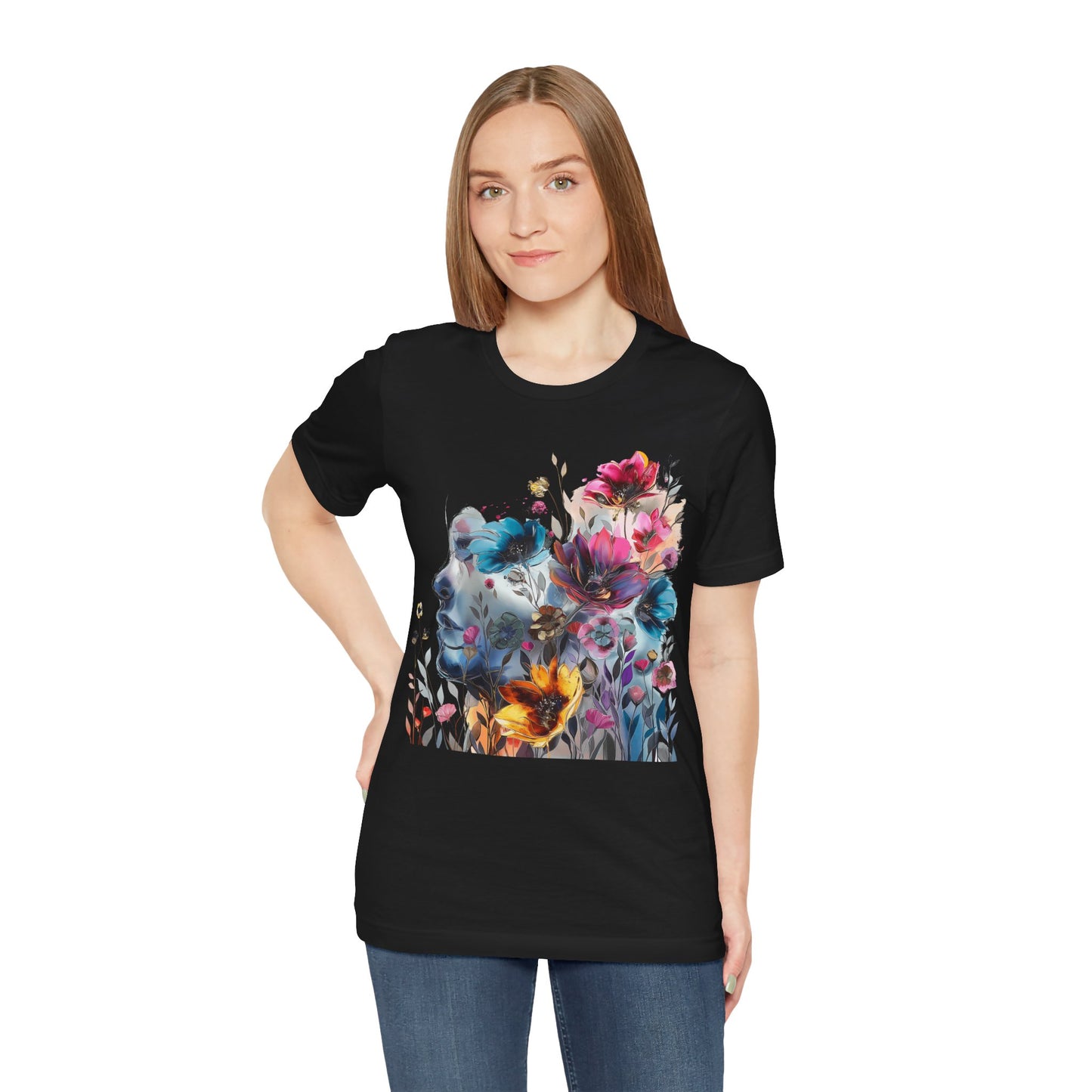 Floral Watercolor T-shirt for Women - Vibrant Artistic Tee - Lightweight Fabric Tee