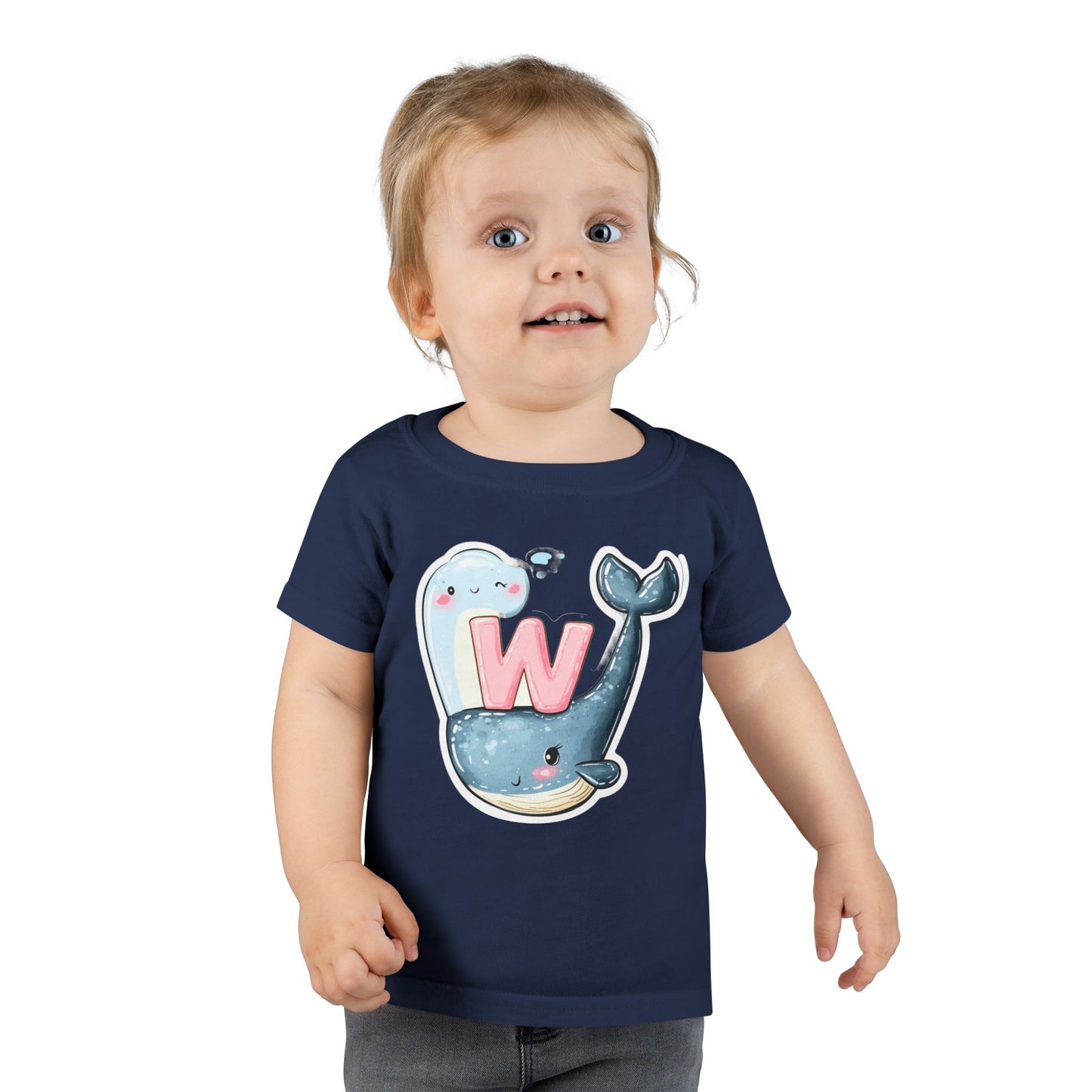 Cute Whale & Ghost Letter W Toddler T-Shirt – Fun Kids Apparel for Learning & Play