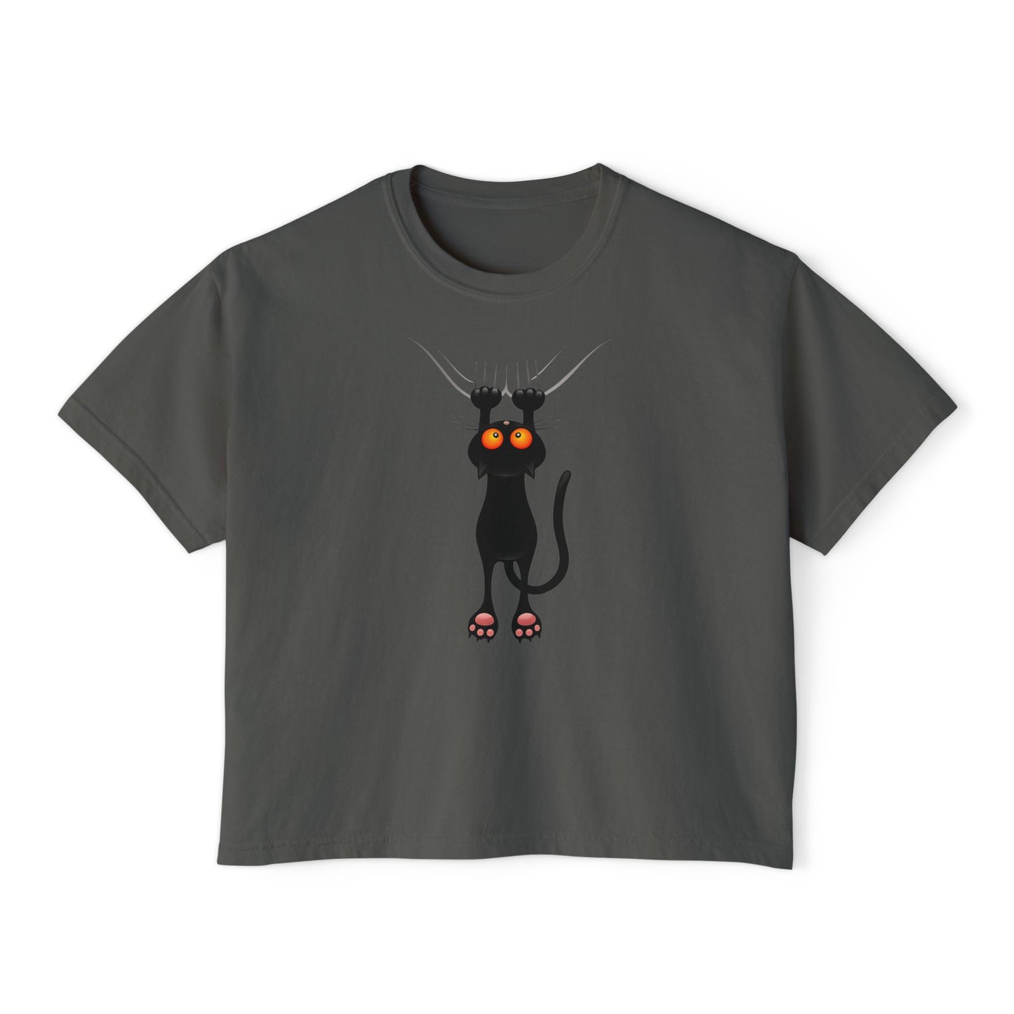 Cute Cat Graphic Women's Boxy Tee, Casual Tee for Cat Lovers, Birthday Gift, Soft Cotton Top, Fun Everyday Wear