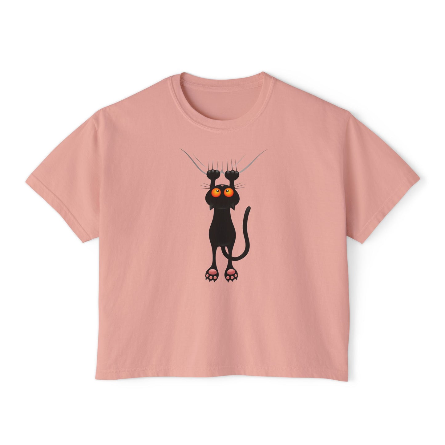Cute Cat Graphic Women's Boxy Tee, Casual Tee for Cat Lovers, Birthday Gift, Soft Cotton Top, Fun Everyday Wear