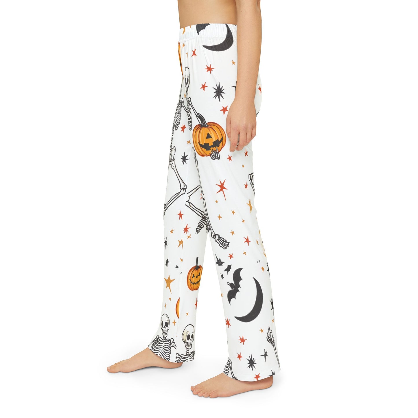 Halloween Kids Pajama Pants - Halloween-Themed Dancing Skeletons and Pumpkins Pajama Pants