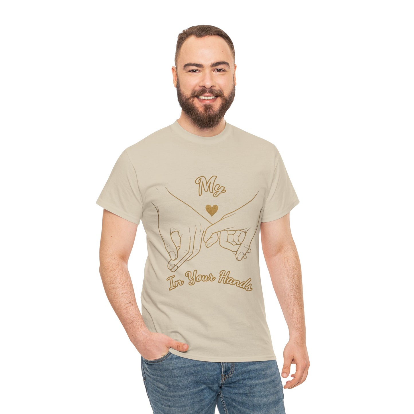 Cute Couples Unisex Heavy Cotton Tee - 'My Heart in Your Hands' design T-shirt