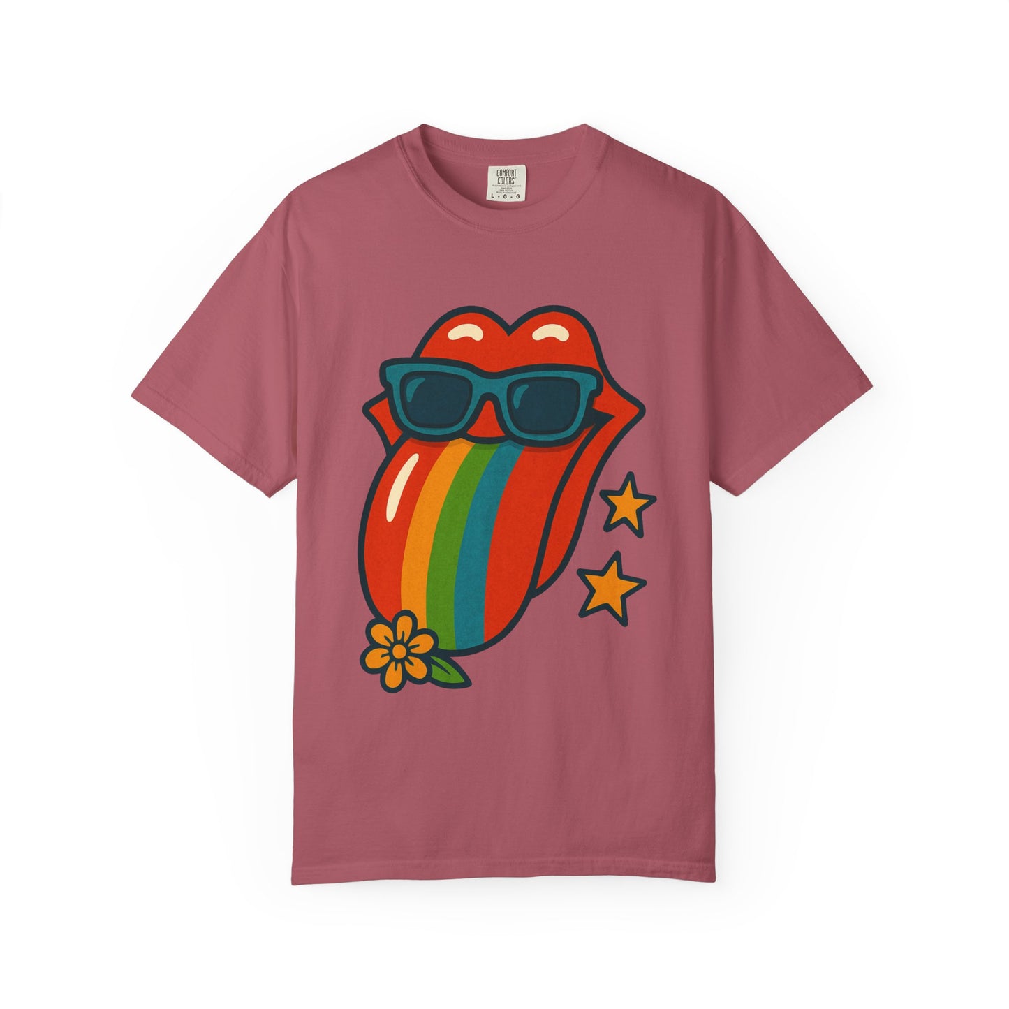 Colorful Retro T-Shirt with Rainbow Tongue Design, Vintage Rock Tee, Unisex Graphic Top, Music Lover Gift, Festival Wear