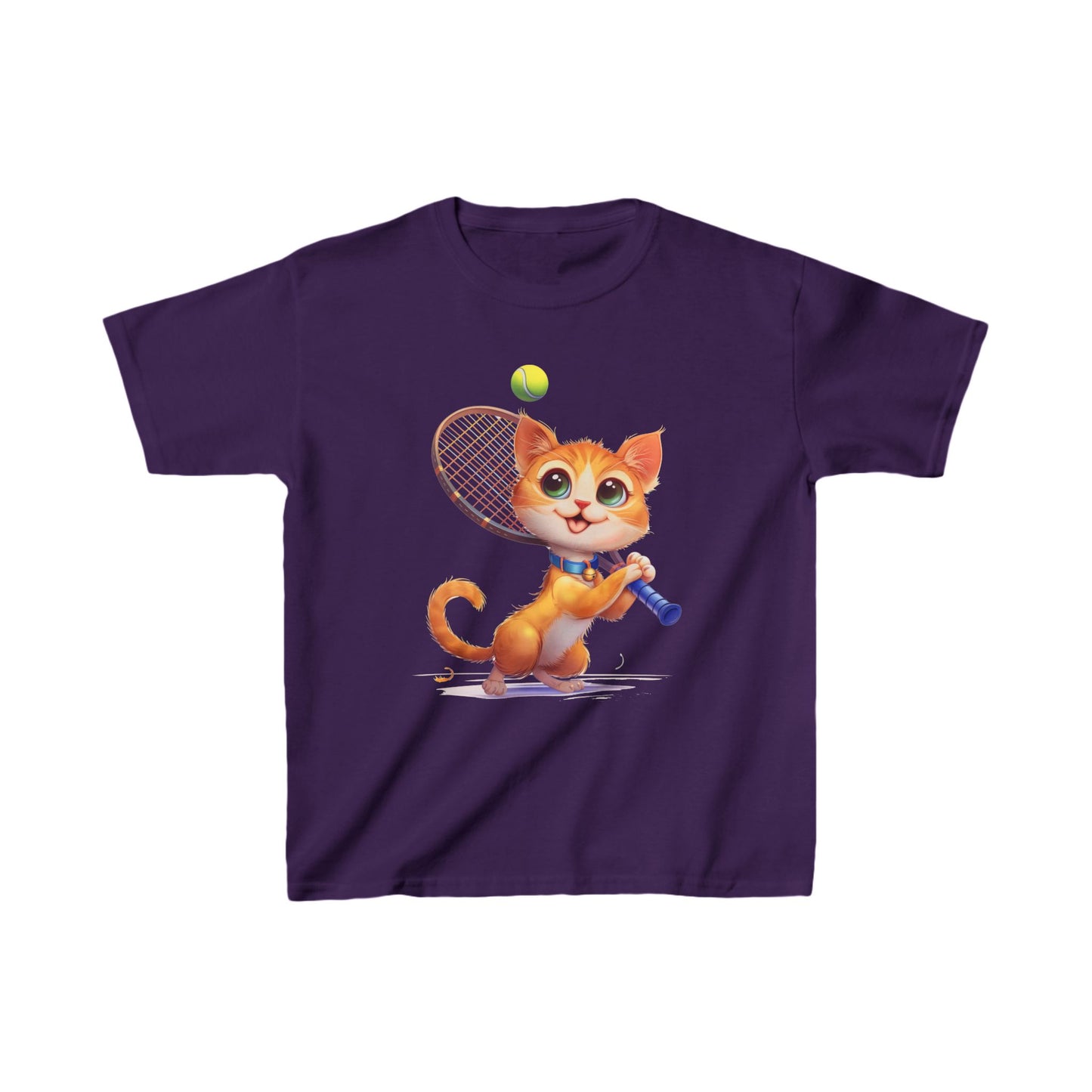 Youth T-Shirt - Cute Cat Playing Tennis - Unisex Youth Heavy Cotton™ Tee