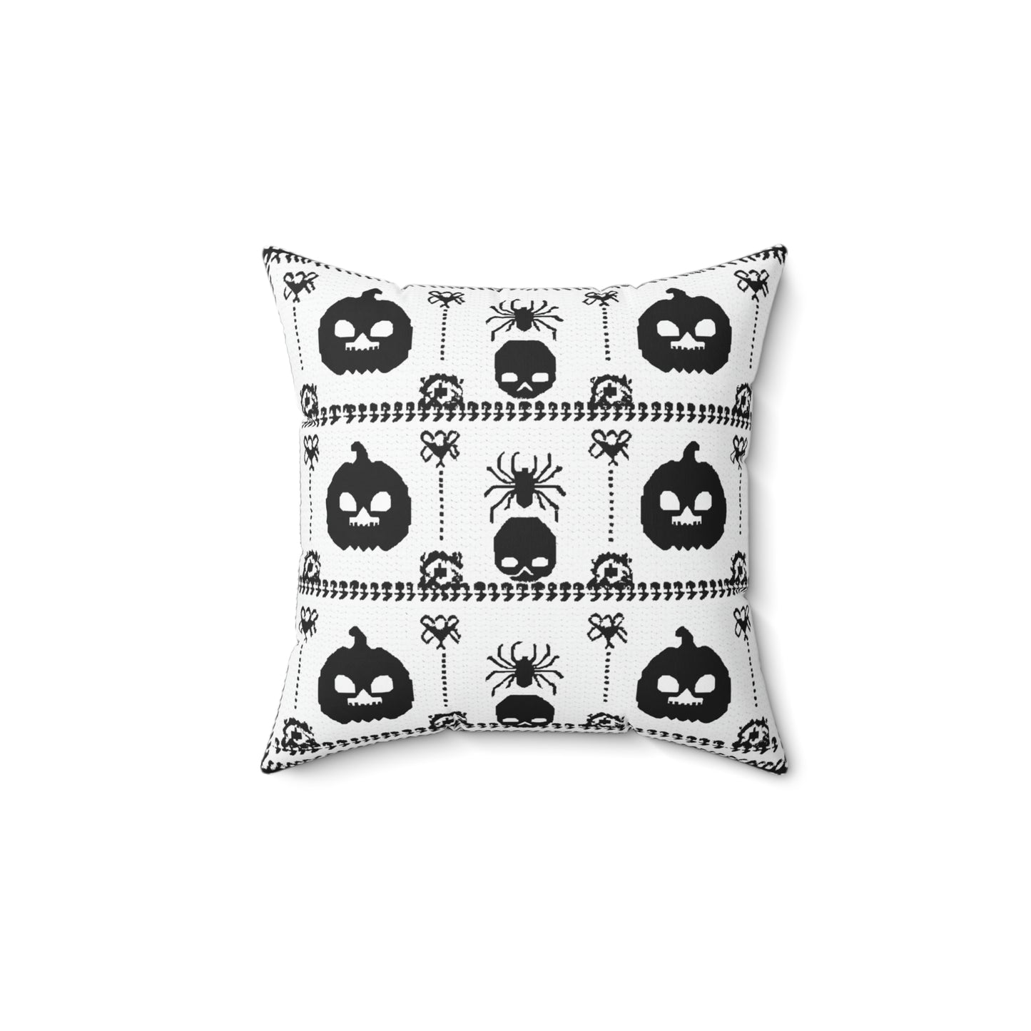 Halloween Pillow - Spun Polyester Square Pillow with Skulls, Pumpkins, and Spiders Design