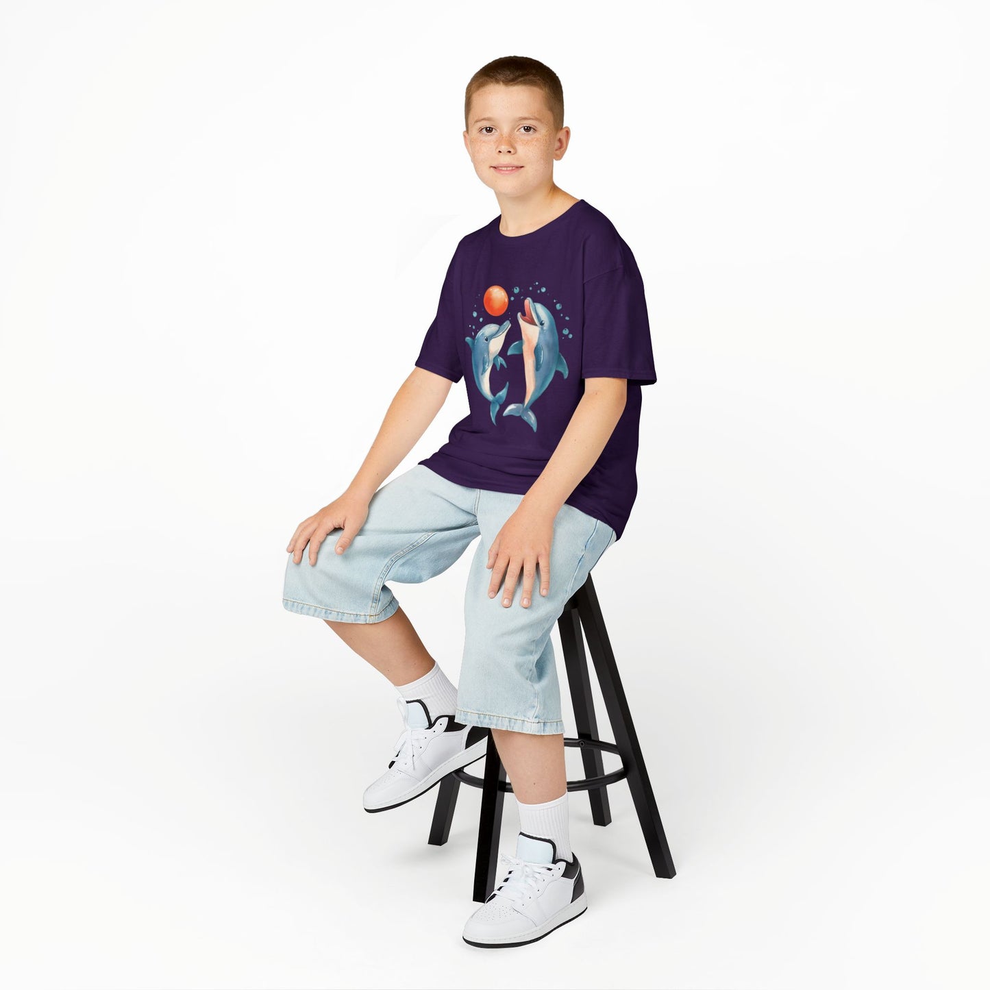 Playful Dolphins design Youth T-shirt- Unisex Youth Heavy Cotton™ Tee