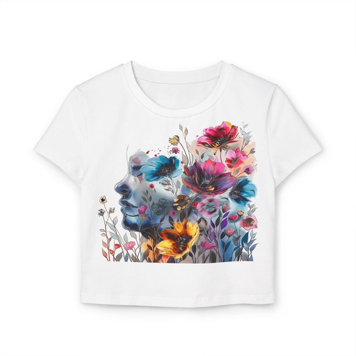 Floral Dreamscape Women Baby Tee - Artistic Short-Sleeve Top for Nature Lovers