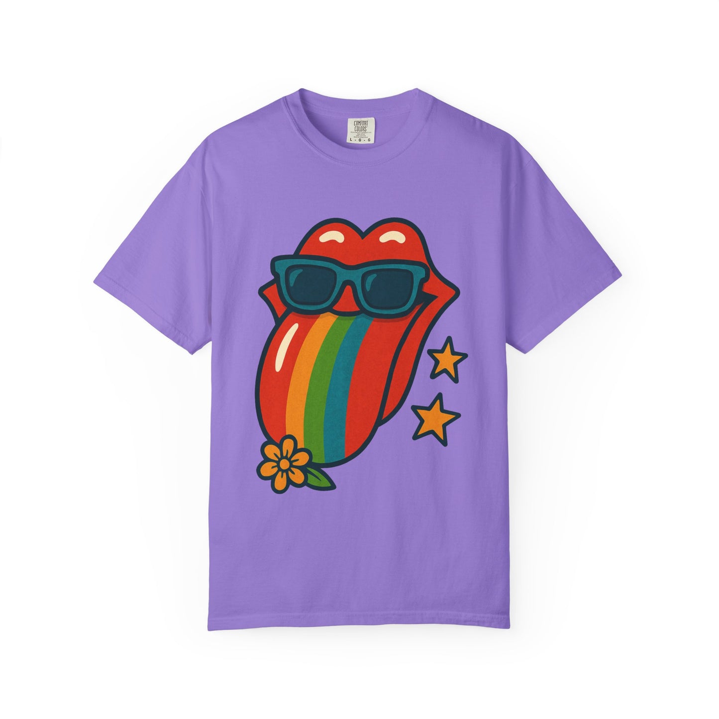 Colorful Retro T-Shirt with Rainbow Tongue Design, Vintage Rock Tee, Unisex Graphic Top, Music Lover Gift, Festival Wear
