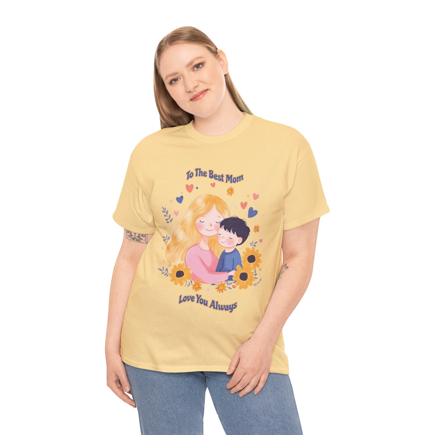 Mother & Child Love Heavy Cotton Tee - Floral Design T-Shirt - Mother's day Gift - Birthday Gift for Mom