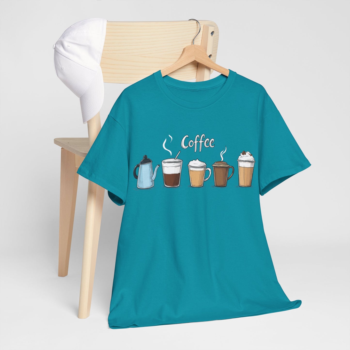 Coffee Cup Pattern Unisex Heavy Cotton Tee - Brewed Patterns Unisex Heavy Cotton Tee