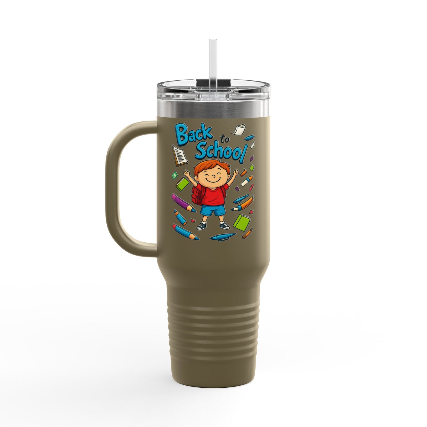 Back to School Insulated Travel Mug, 40oz - Colorful Design for Kids