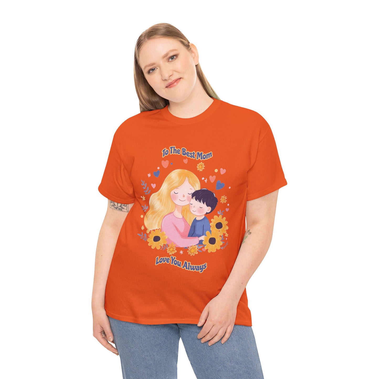 Mother & Child Love Heavy Cotton Tee - Floral Design T-Shirt - Mother's day Gift - Birthday Gift for Mom