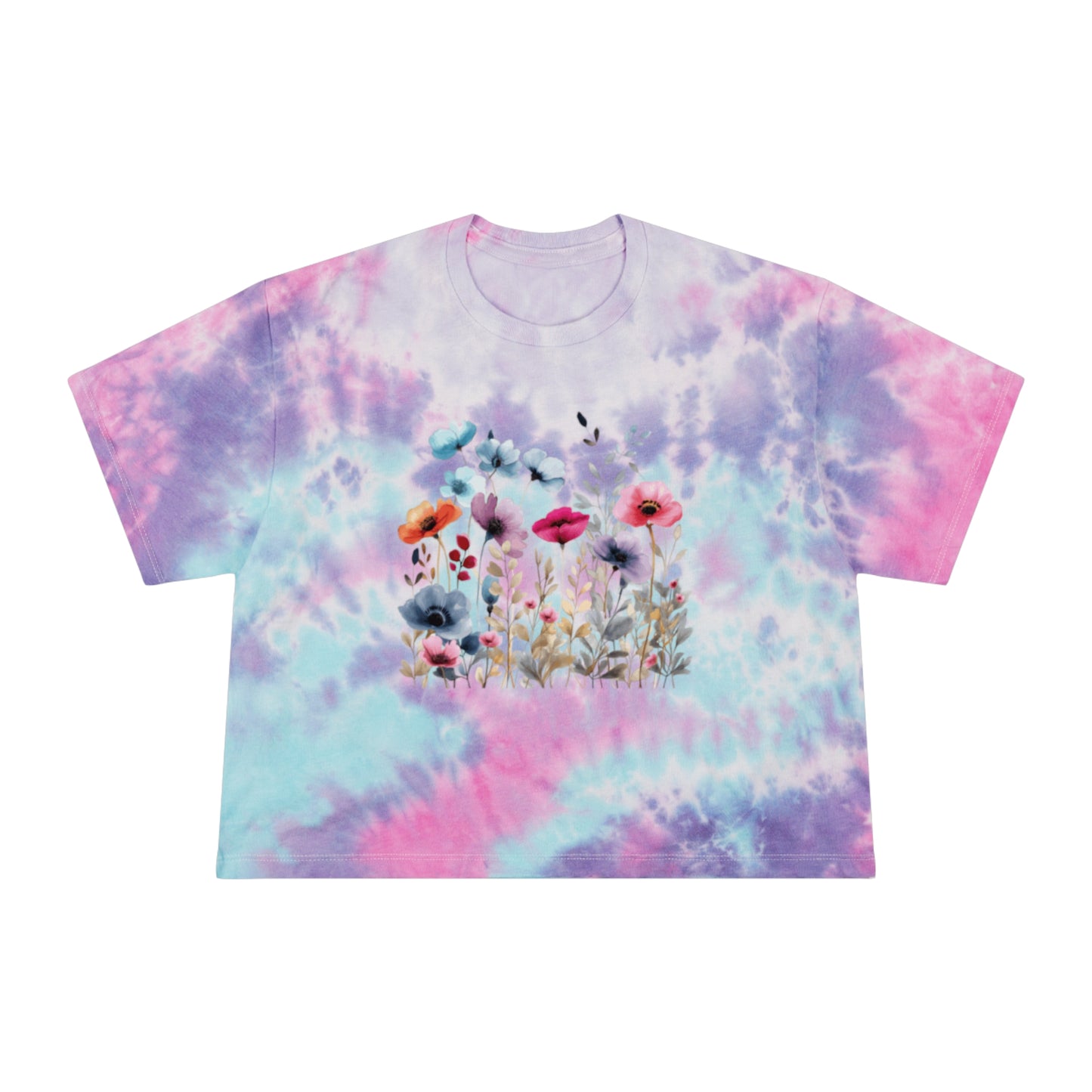 Beautiful Watercolor Floral Tie-Dye Crop Tee - T-Shirt for Women
