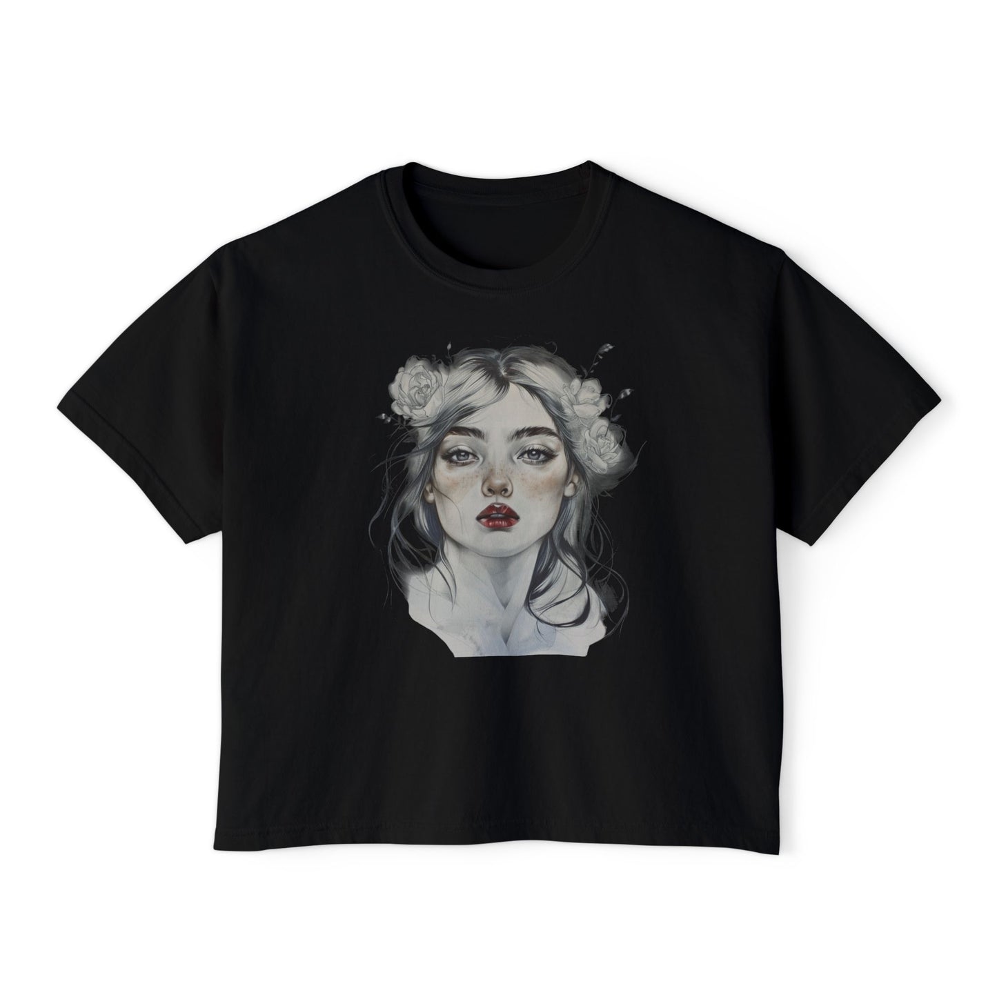 Boho Floral Women's Boxy Tee - Artistic Graphic T-Shirt for Everyday Style