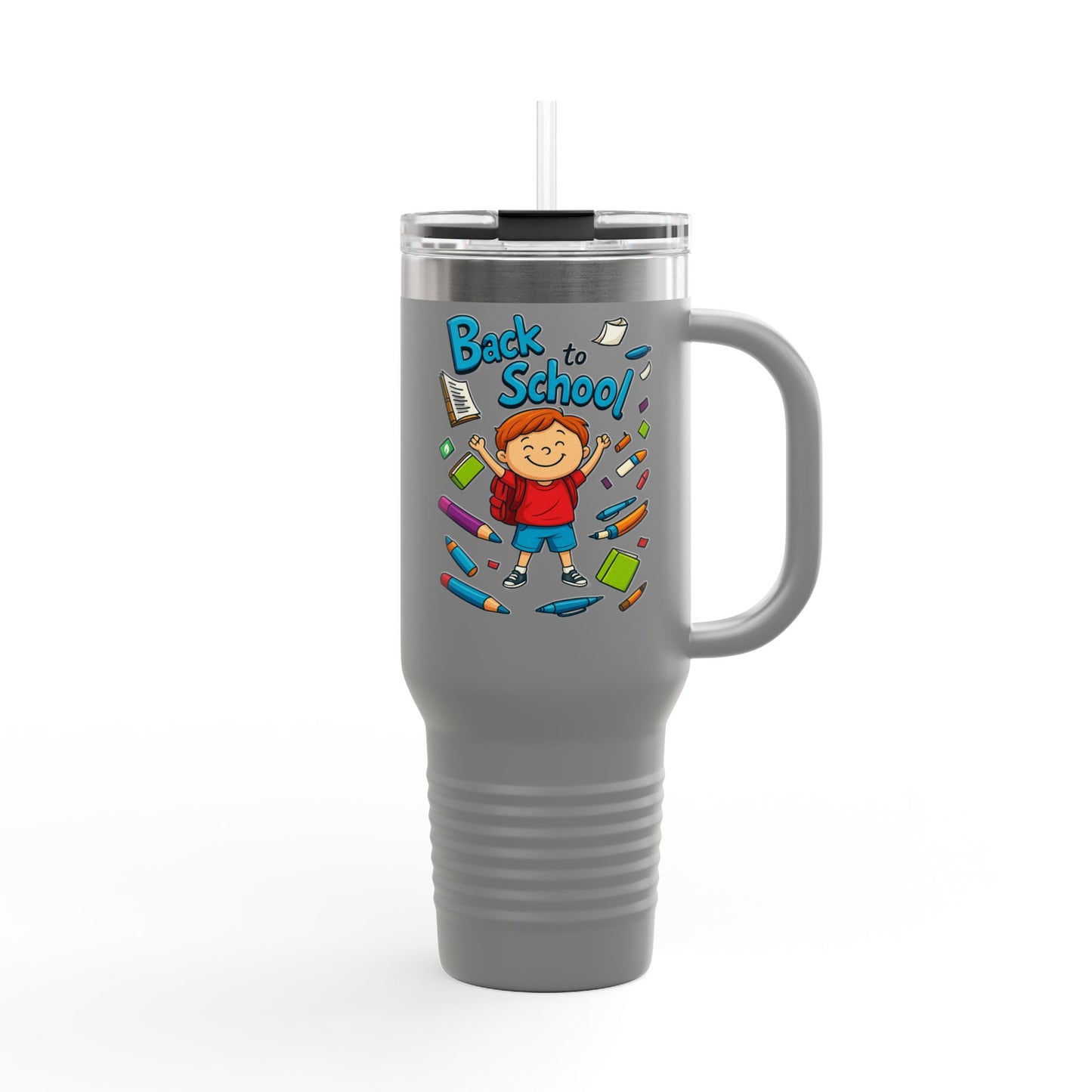 Back to School Insulated Travel Mug, 40oz - Colorful Design for Kids