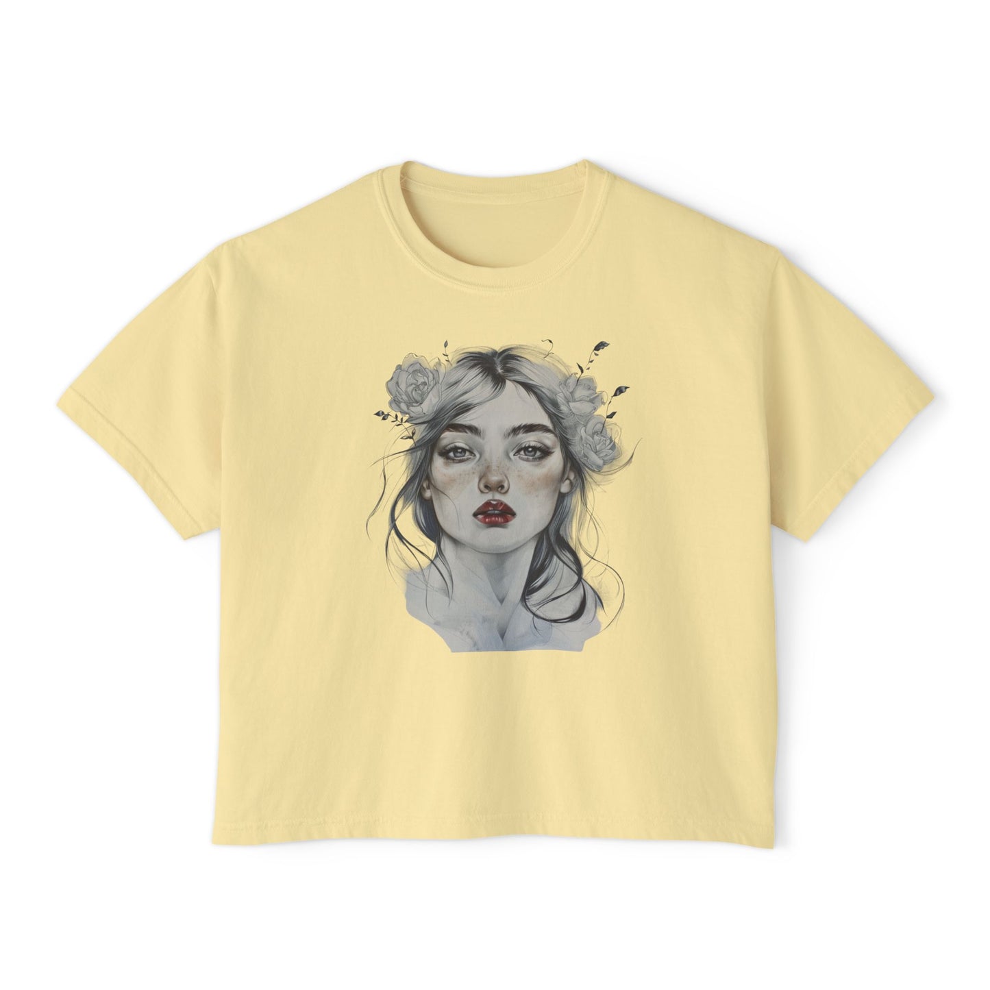 Boho Floral Women's Boxy Tee - Artistic Graphic T-Shirt for Everyday Style