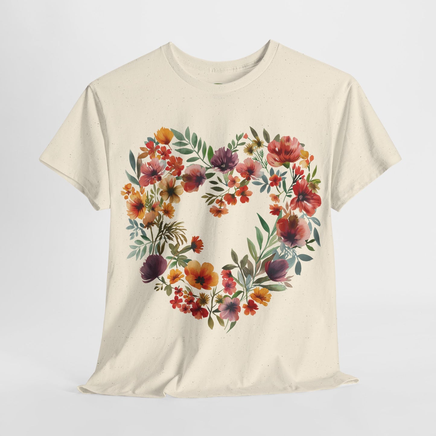 Women's Heavy Cotton Tee - Floral Heart Unisex T-Shirt