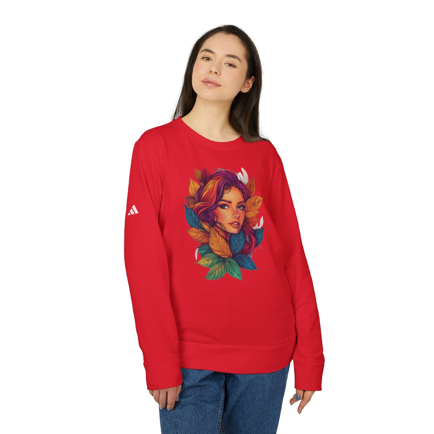 Adidas Women's Fleece Crewneck Sweatshirt - Fantasy Woman Face Fleece Sweatshirt
