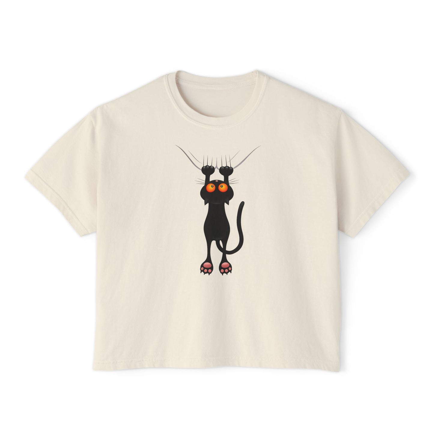 Cute Cat Graphic Women's Boxy Tee, Casual Tee for Cat Lovers, Birthday Gift, Soft Cotton Top, Fun Everyday Wear