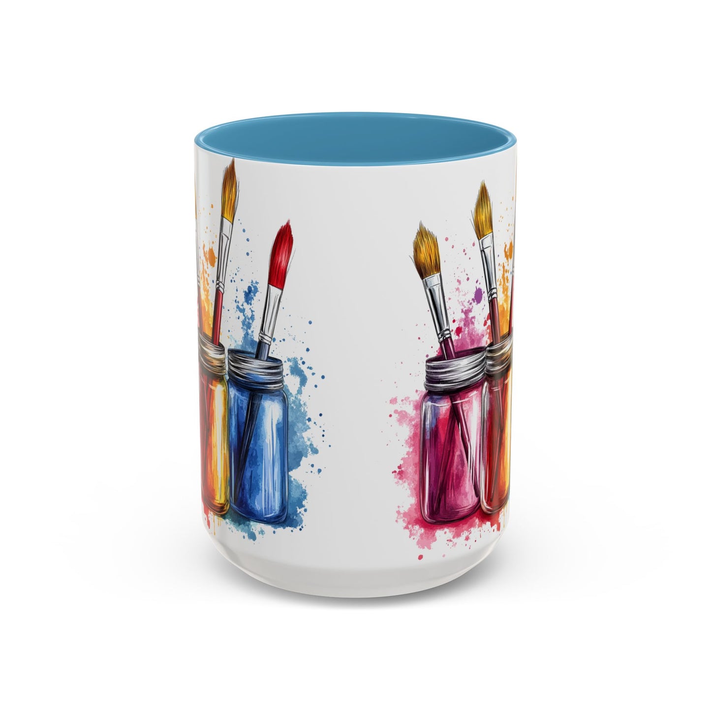Paint Brushes Design Tea Cup - Accent Watercolor Coffee Mug, (11, 15oz)
