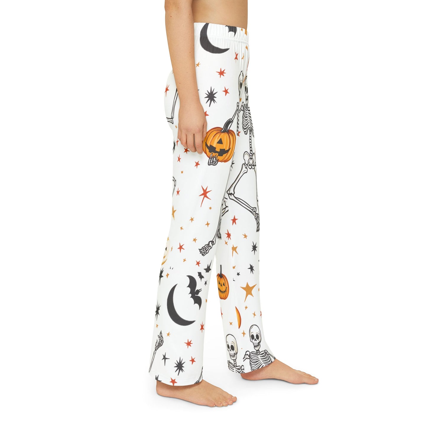 Halloween Kids Pajama Pants - Halloween-Themed Dancing Skeletons and Pumpkins Pajama Pants
